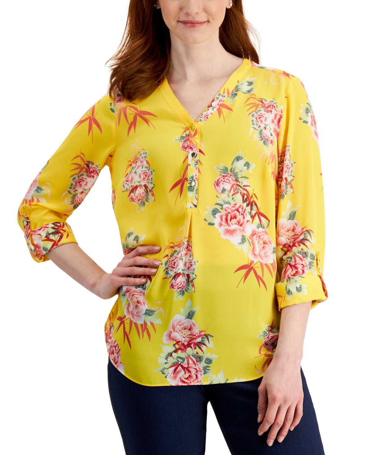 JM Collection Womens Floral Utility Top