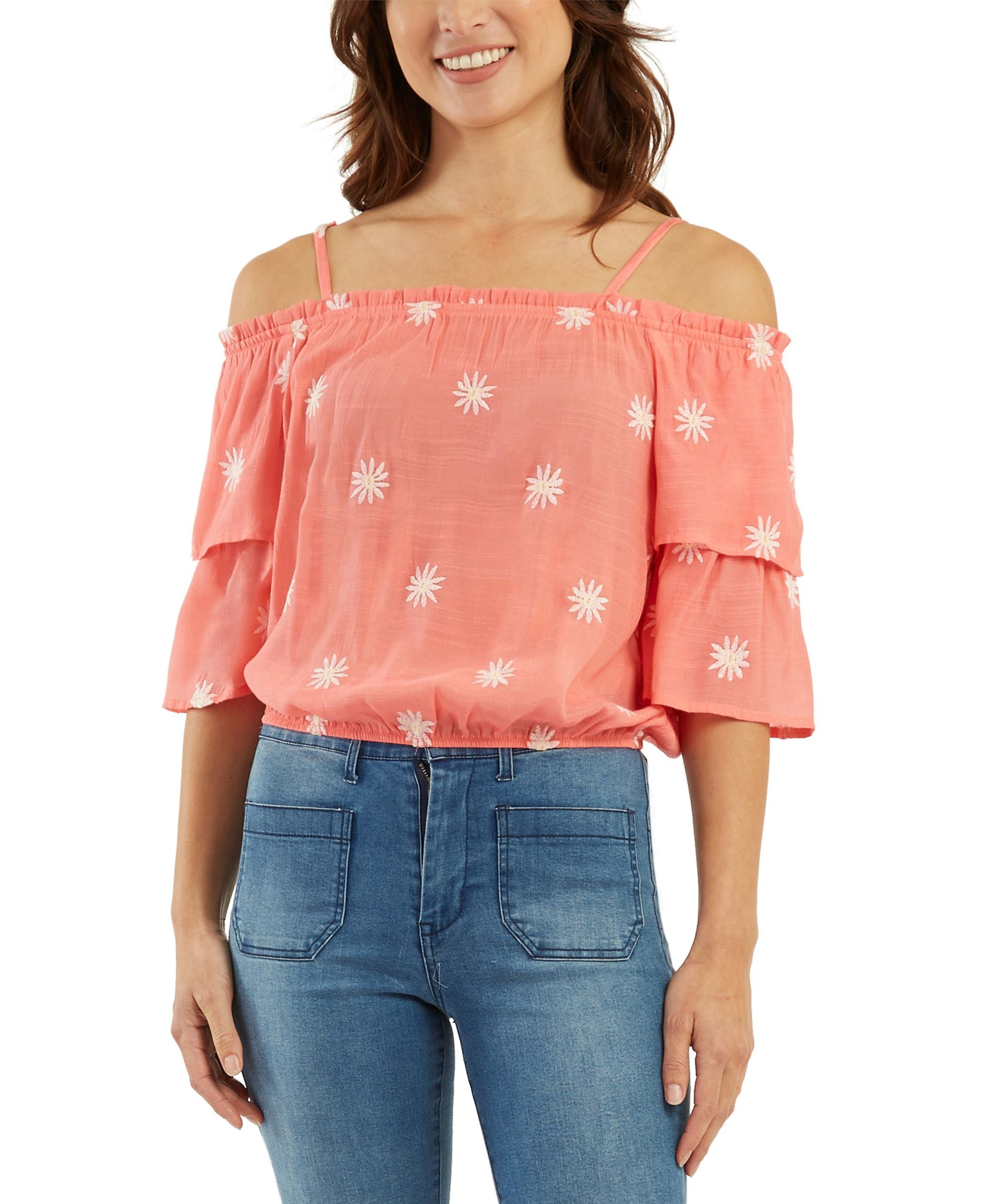 Bcx Juniors' Embroidered Off-The-Shoulder Top