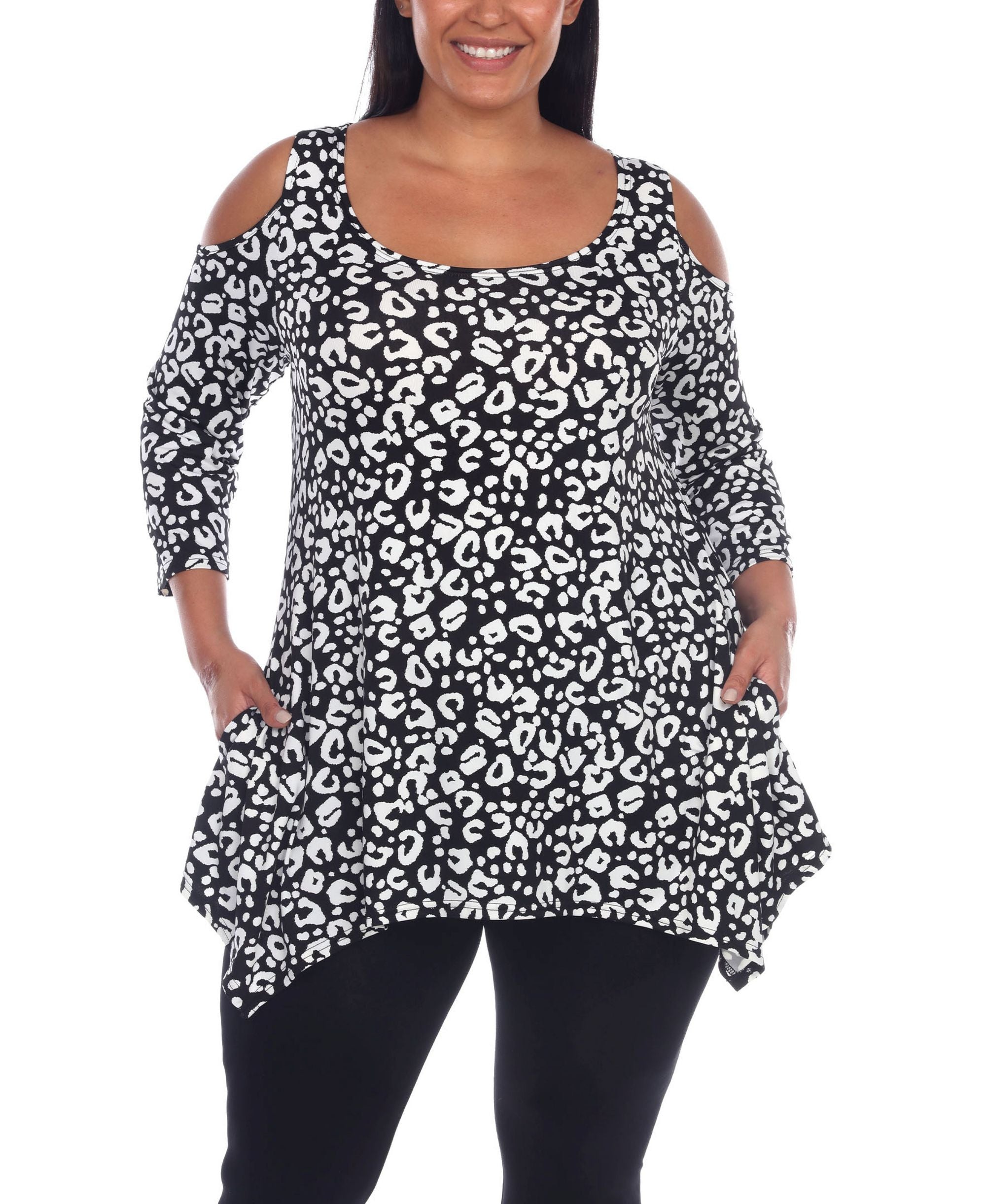 Plus Size Leopard Cold Shoulder Tunic Top
