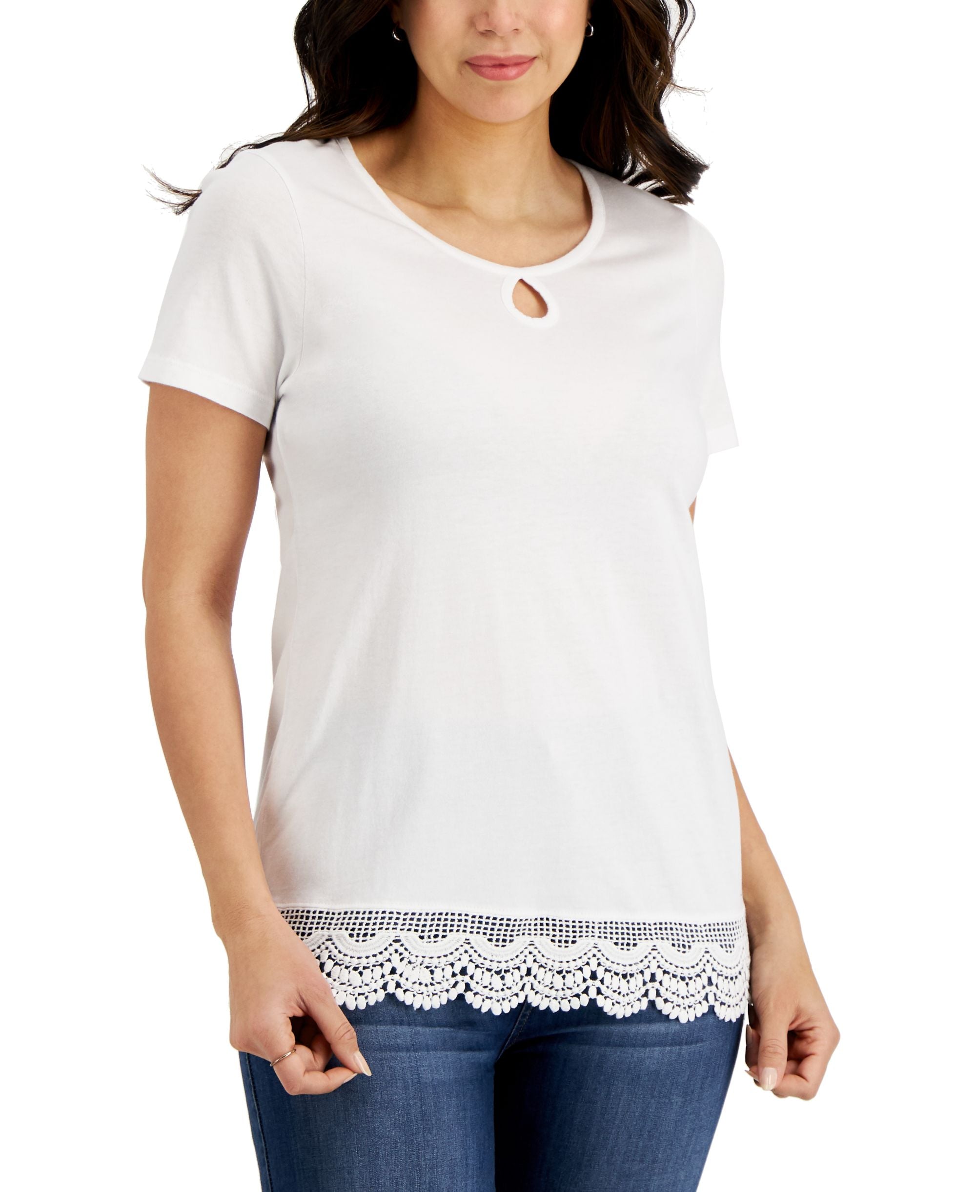 Karen Scott Petite Crochet Hem Top