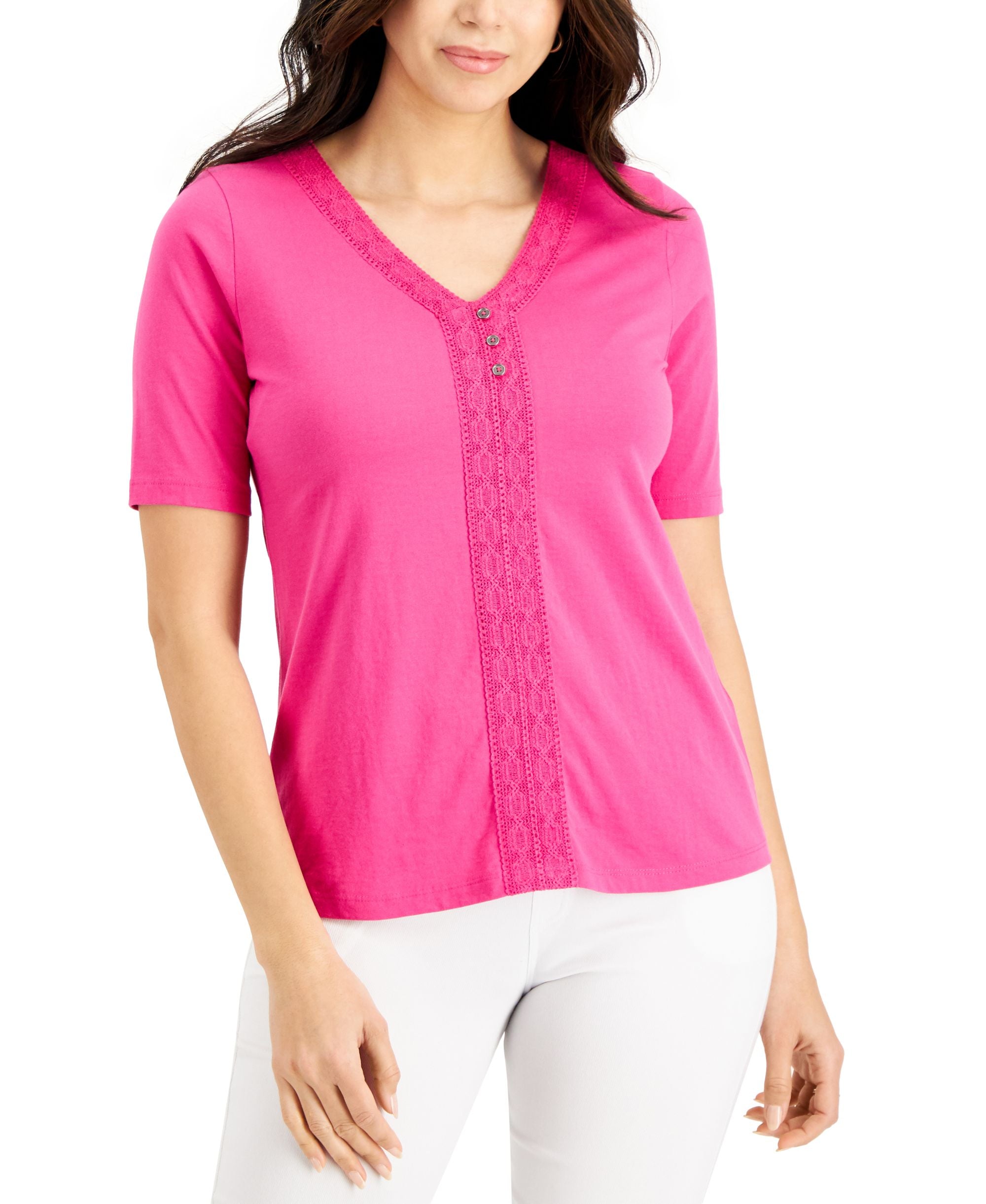Karen Scott Crochet Trim Top