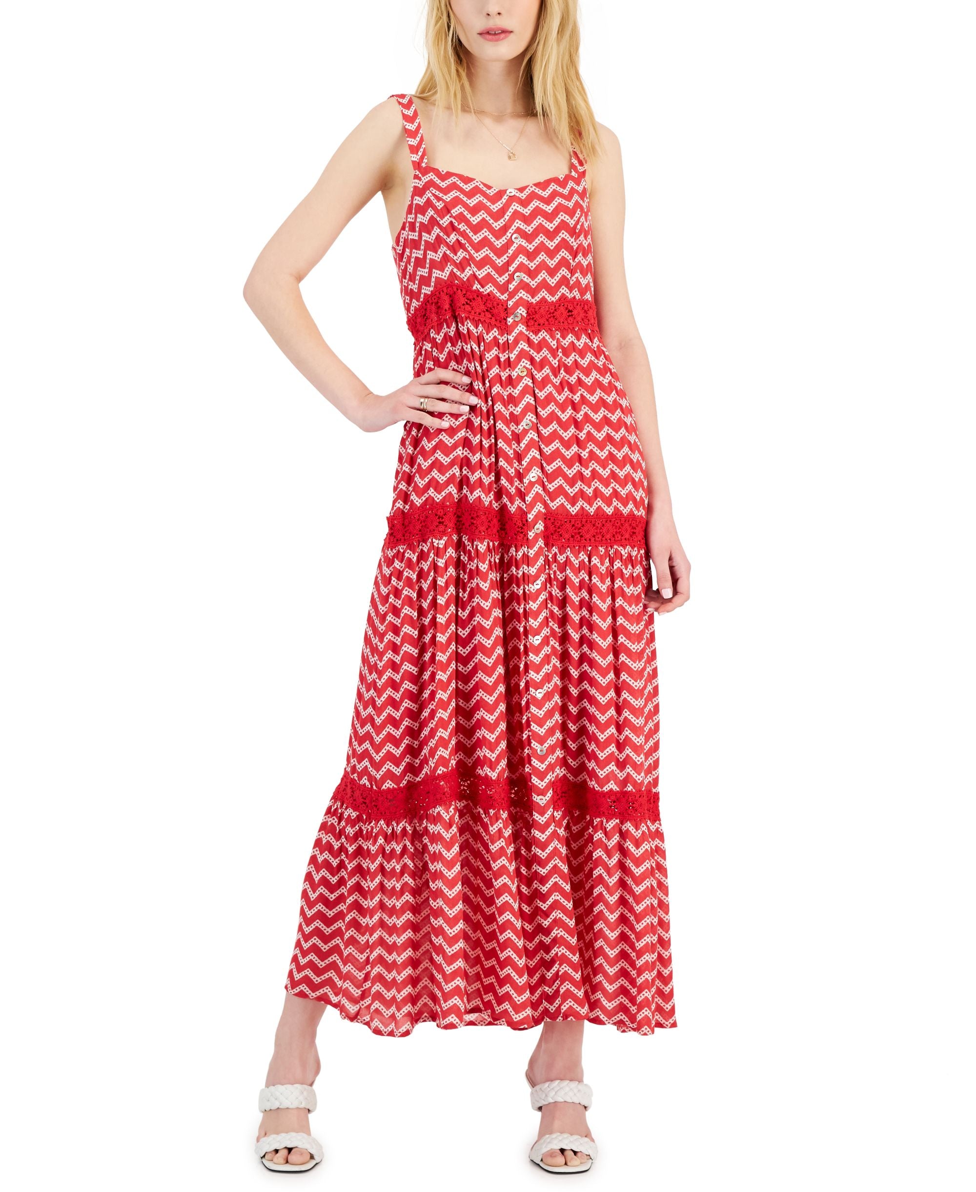 Fever Womens Gauze Tiered Maxi Dress