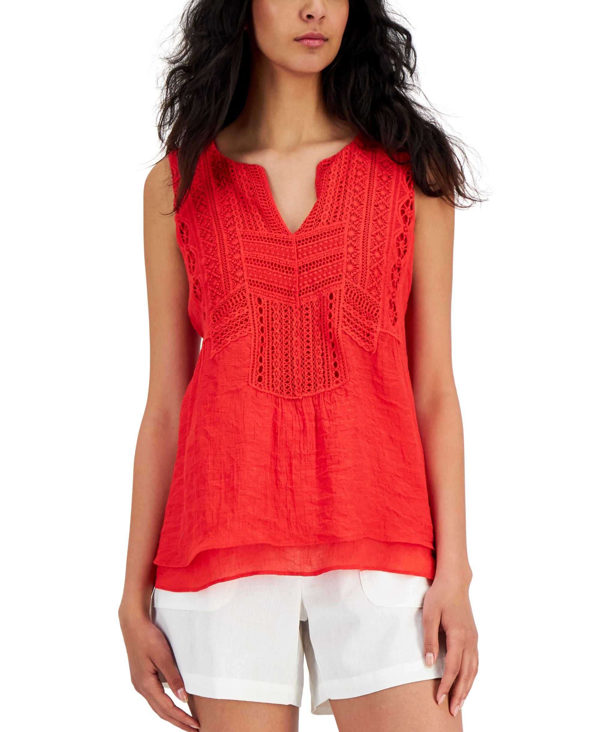 JPR Studio Womens Crochet Trim Tank Top