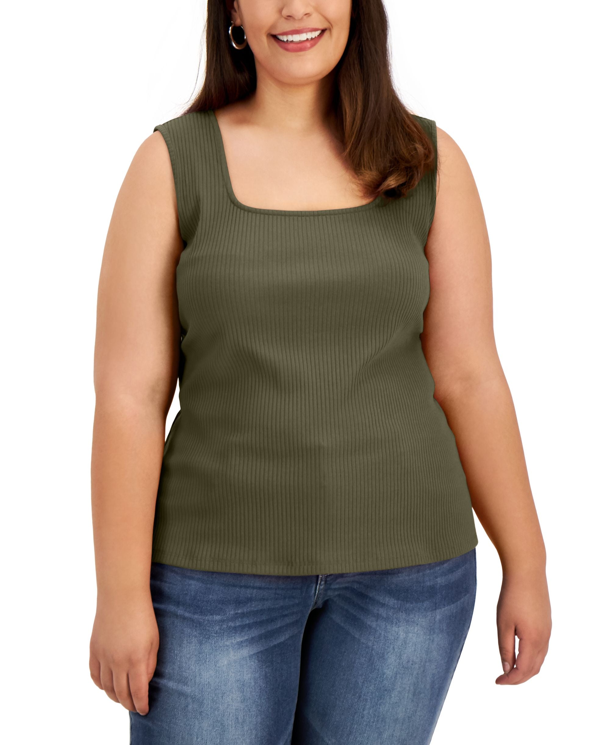 INC International Concepts Plus Size Square Neck Ribbed Tank