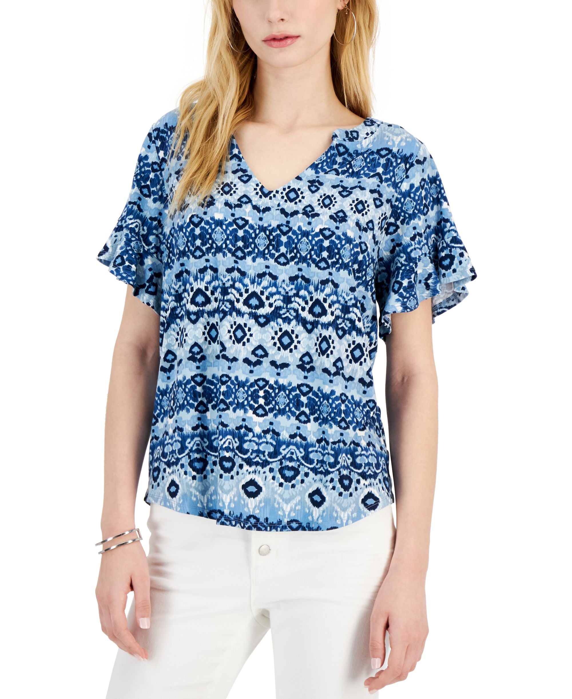 Willow Drive Printed Flutter Sleeve Top