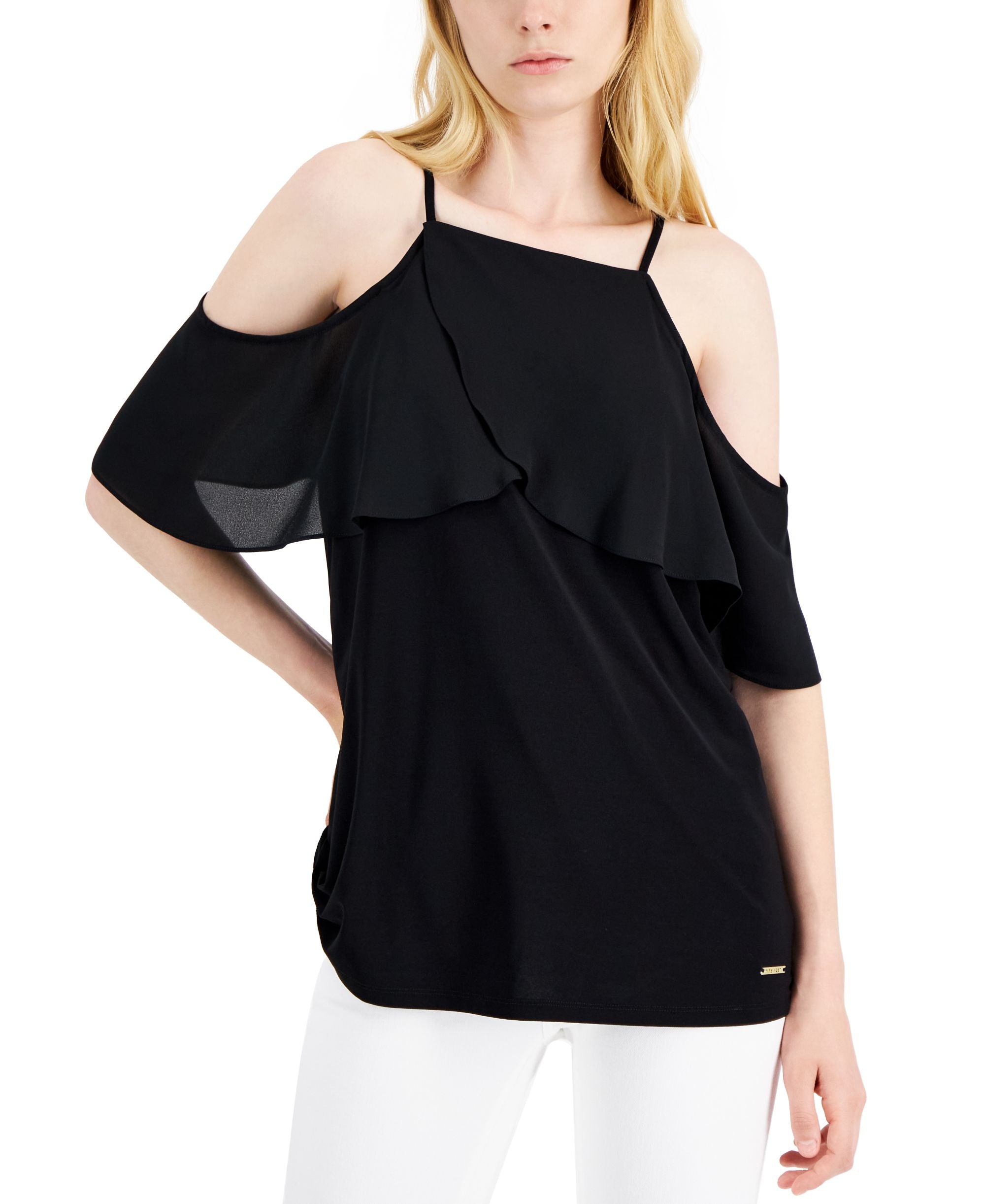 Nine West Ruffled Cold Shoulder Top