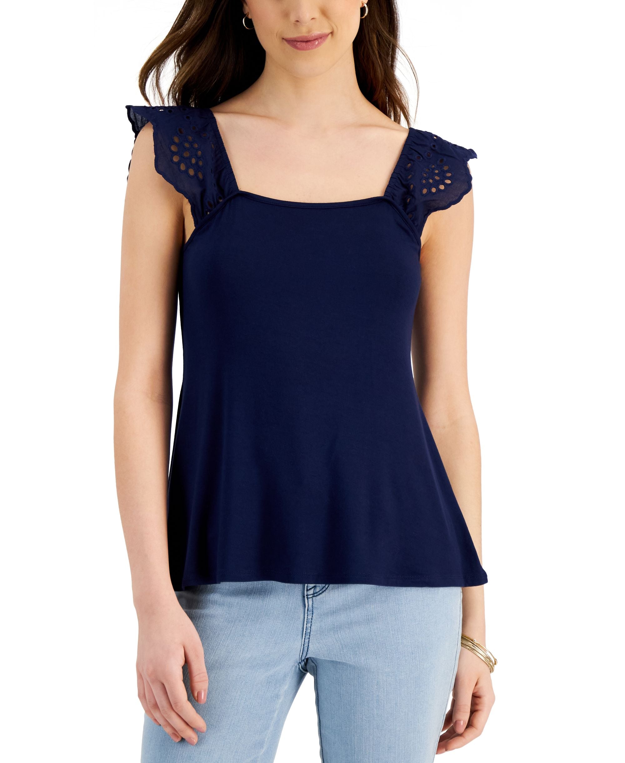 Willow Drive Eyelet Flutter Sleeve Top