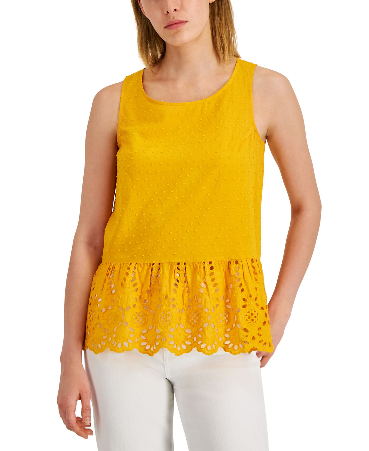 Adyson Parker Womens Sleeveless Eyelet Peplum Top