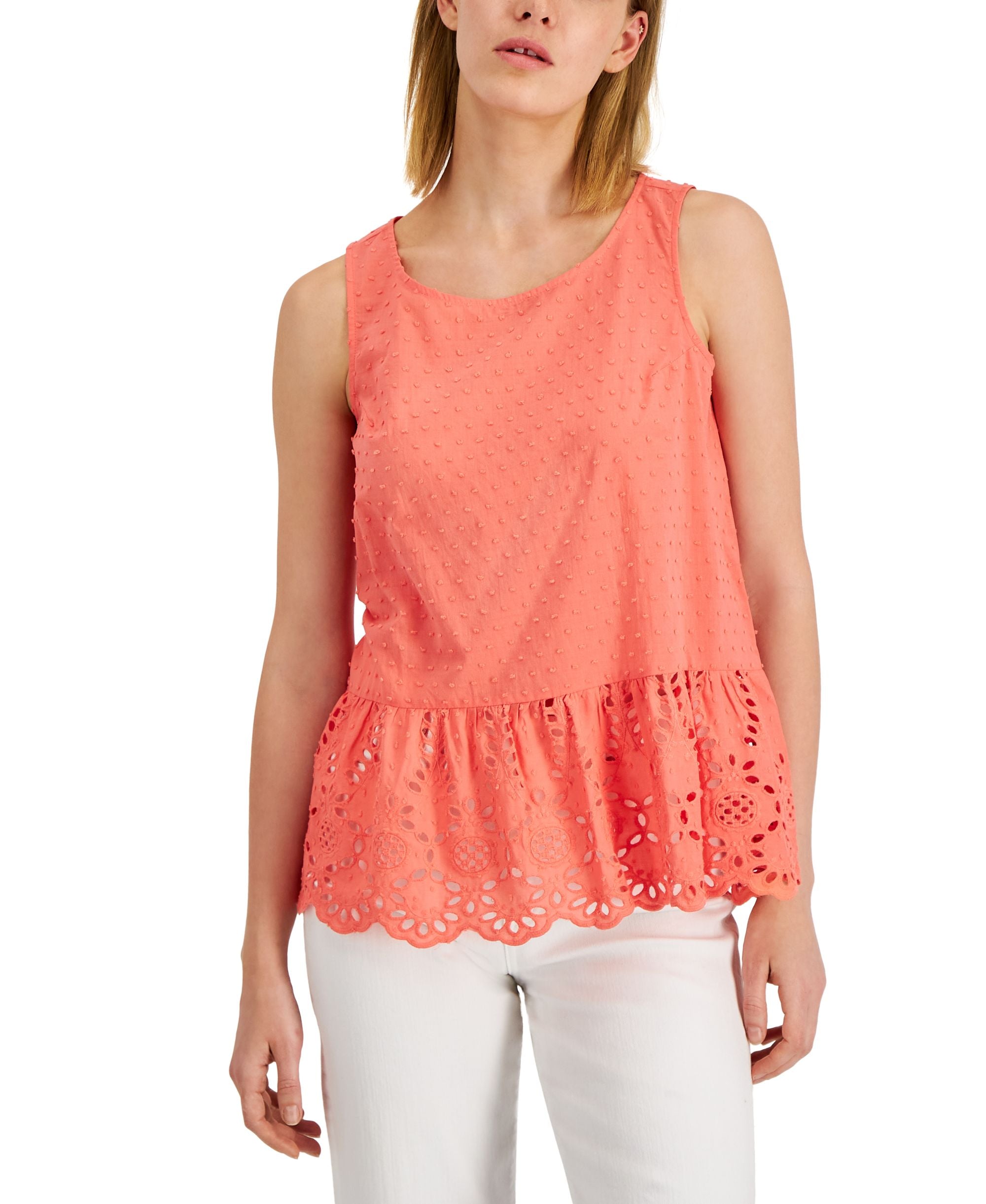 Adyson Parker Womens Sleeveless Eyelet Peplum Top