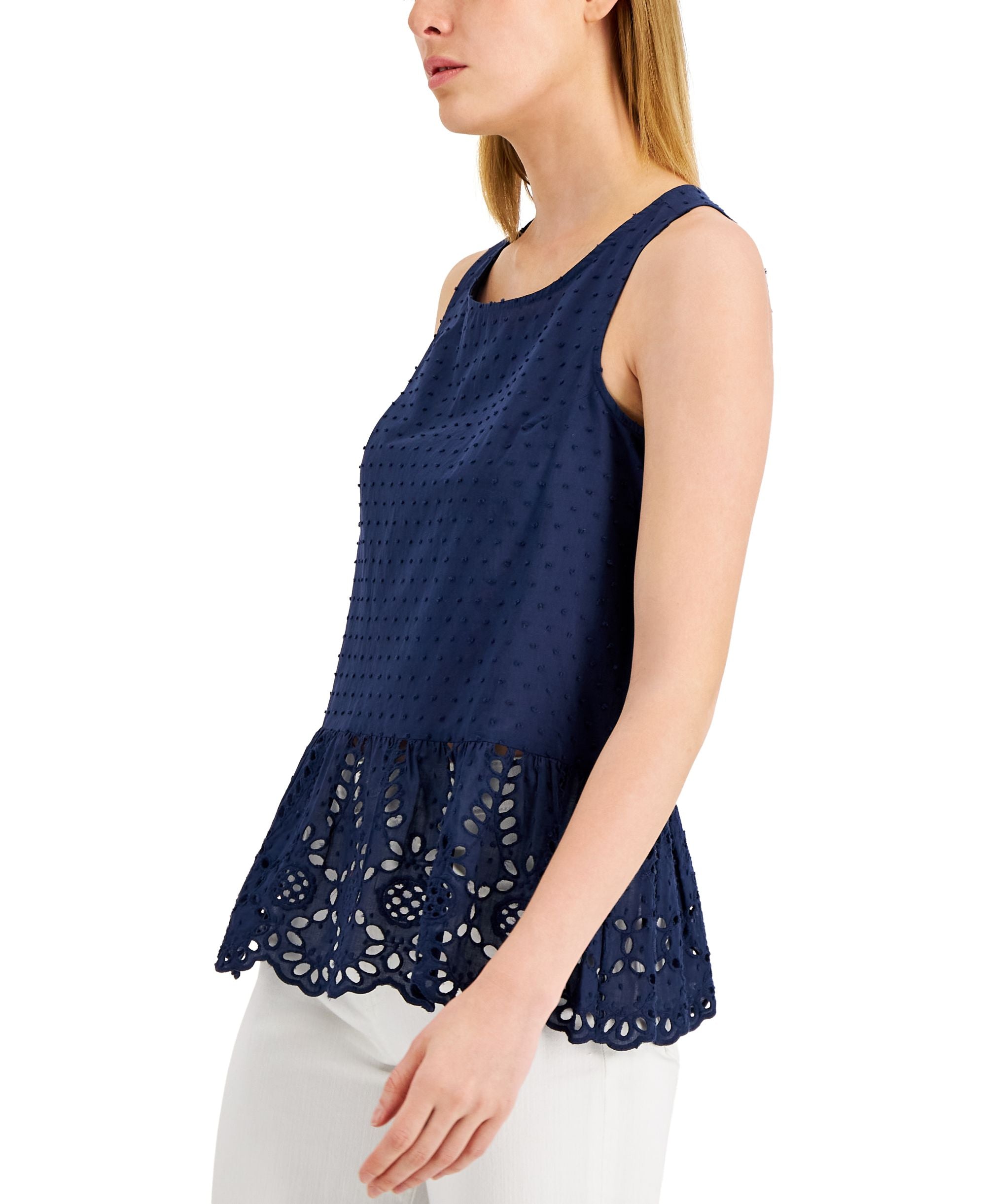 Adyson Parker Womens Sleeveless Eyelet Peplum Top