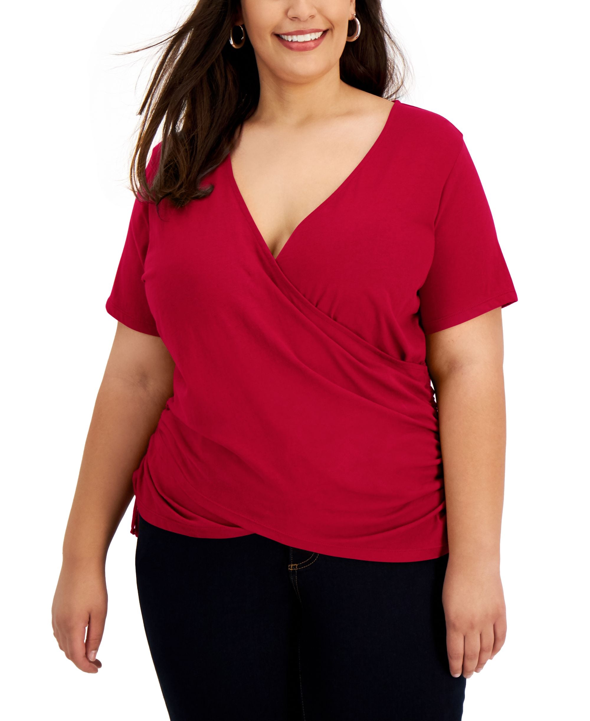 INC International Concepts Plus Size Cotton Side Ruched T-Shirt