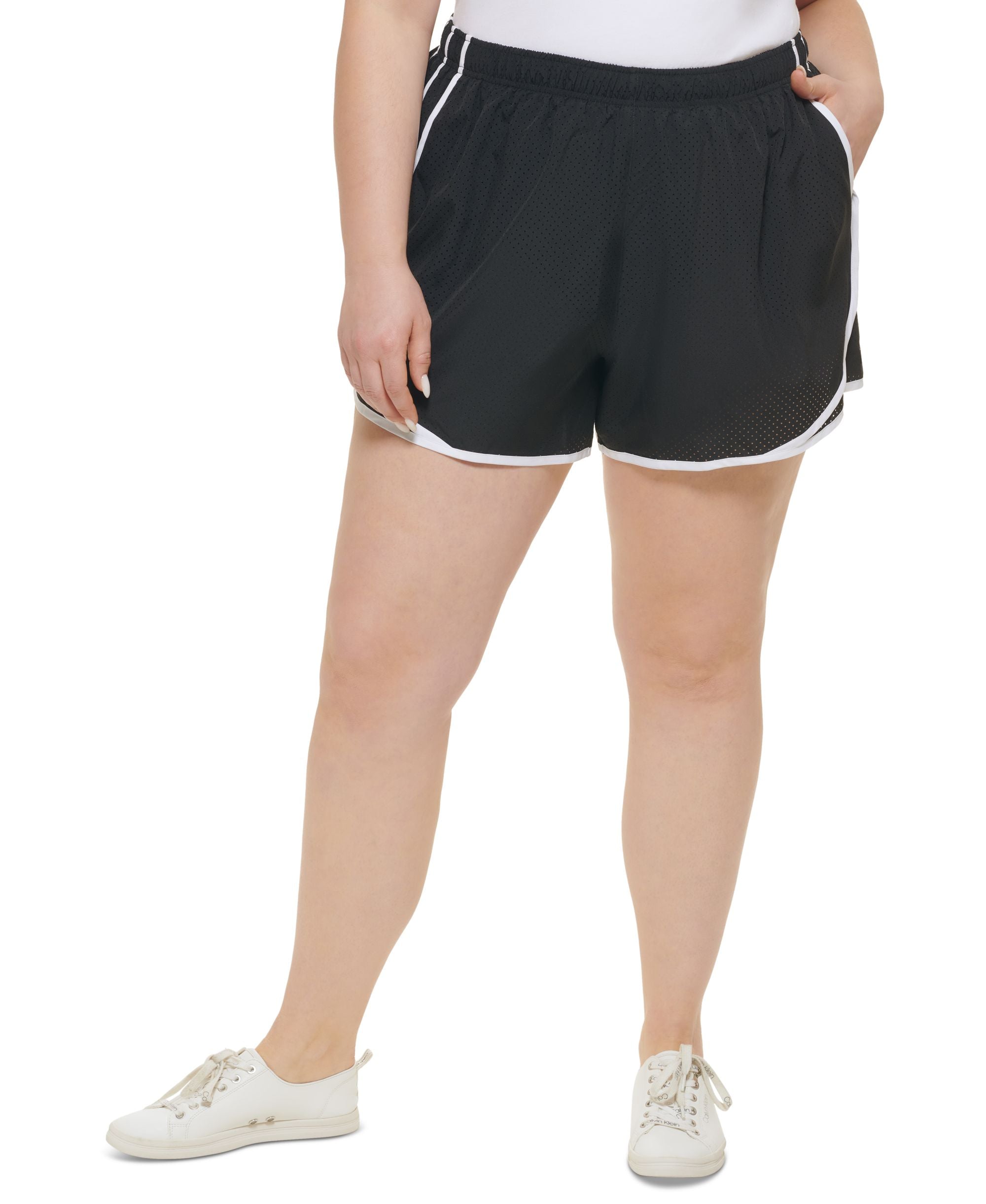 Calvin Klein Performance Womens Plus Size Smocked Waist Fitness Running Shorts
