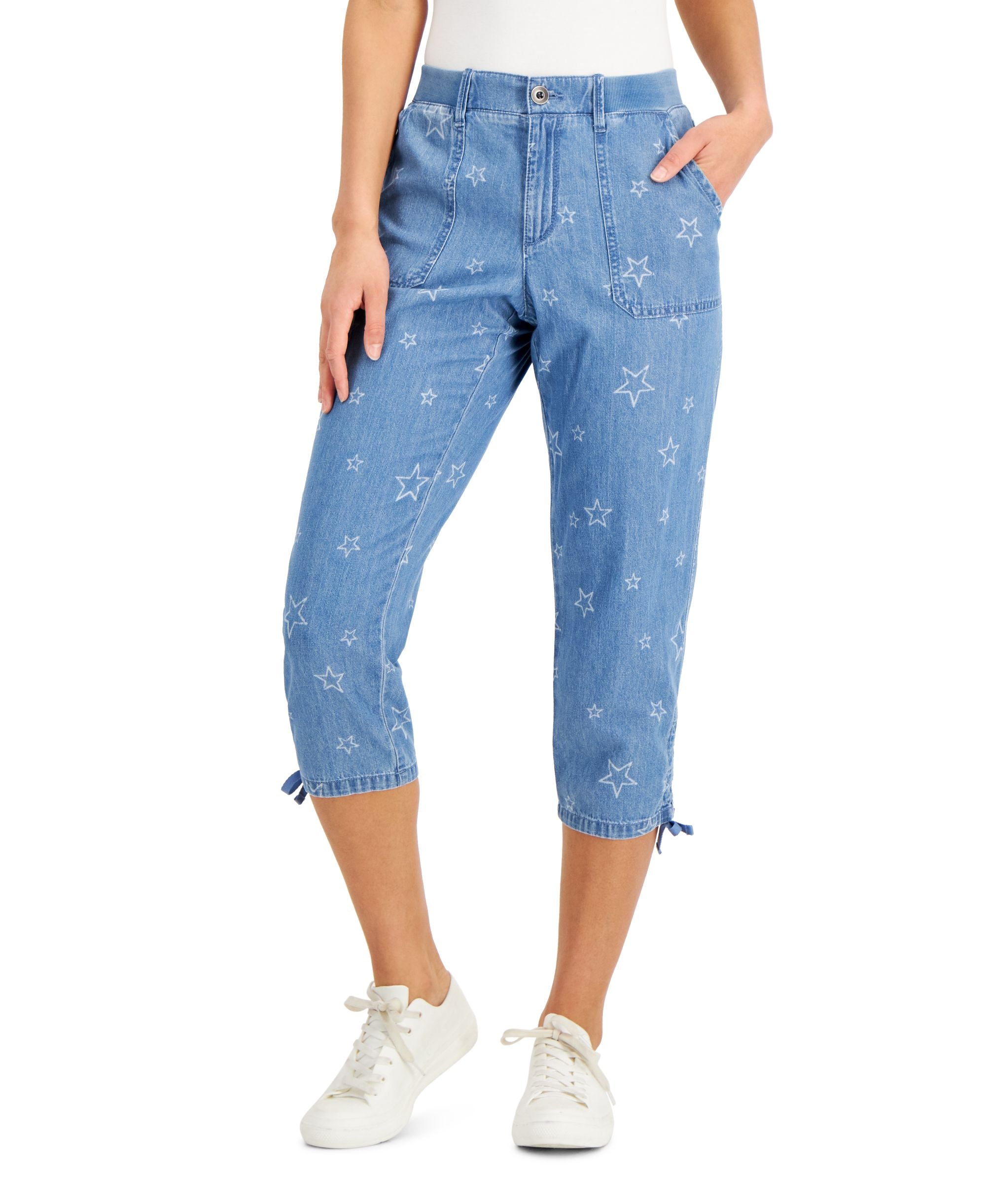 Style & Co Womens Printed Tie Hem Cropped Pants