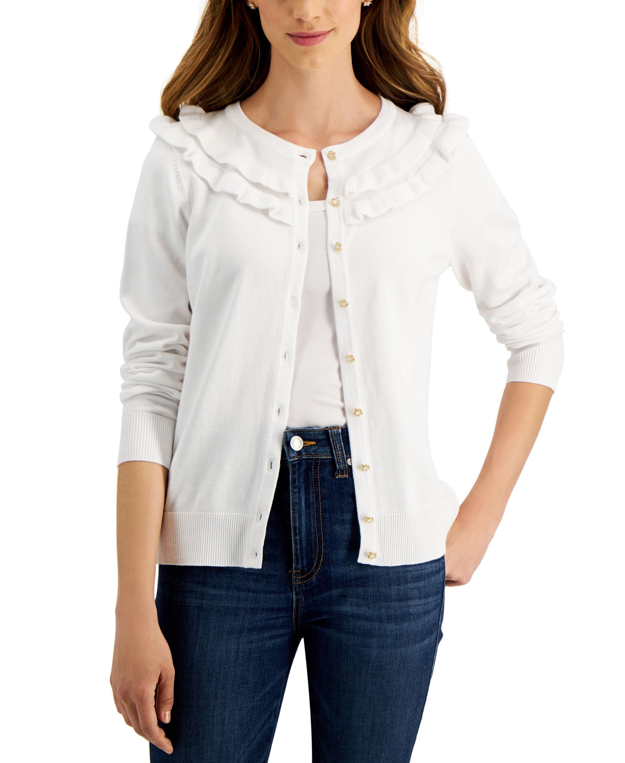 Charter Club Womens Flower Button Cardigan