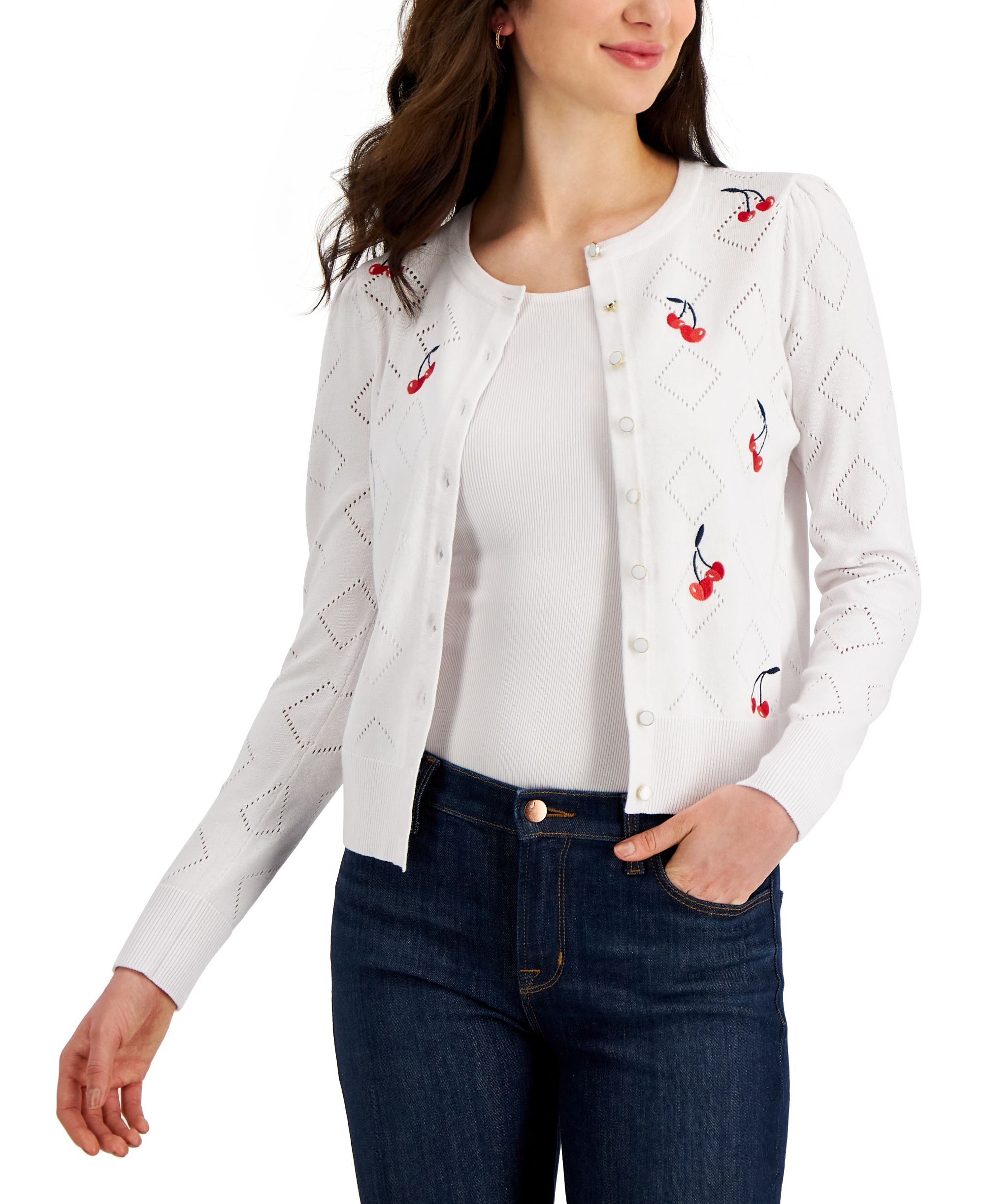 Charter Club Womens Cherry Button Cardigan