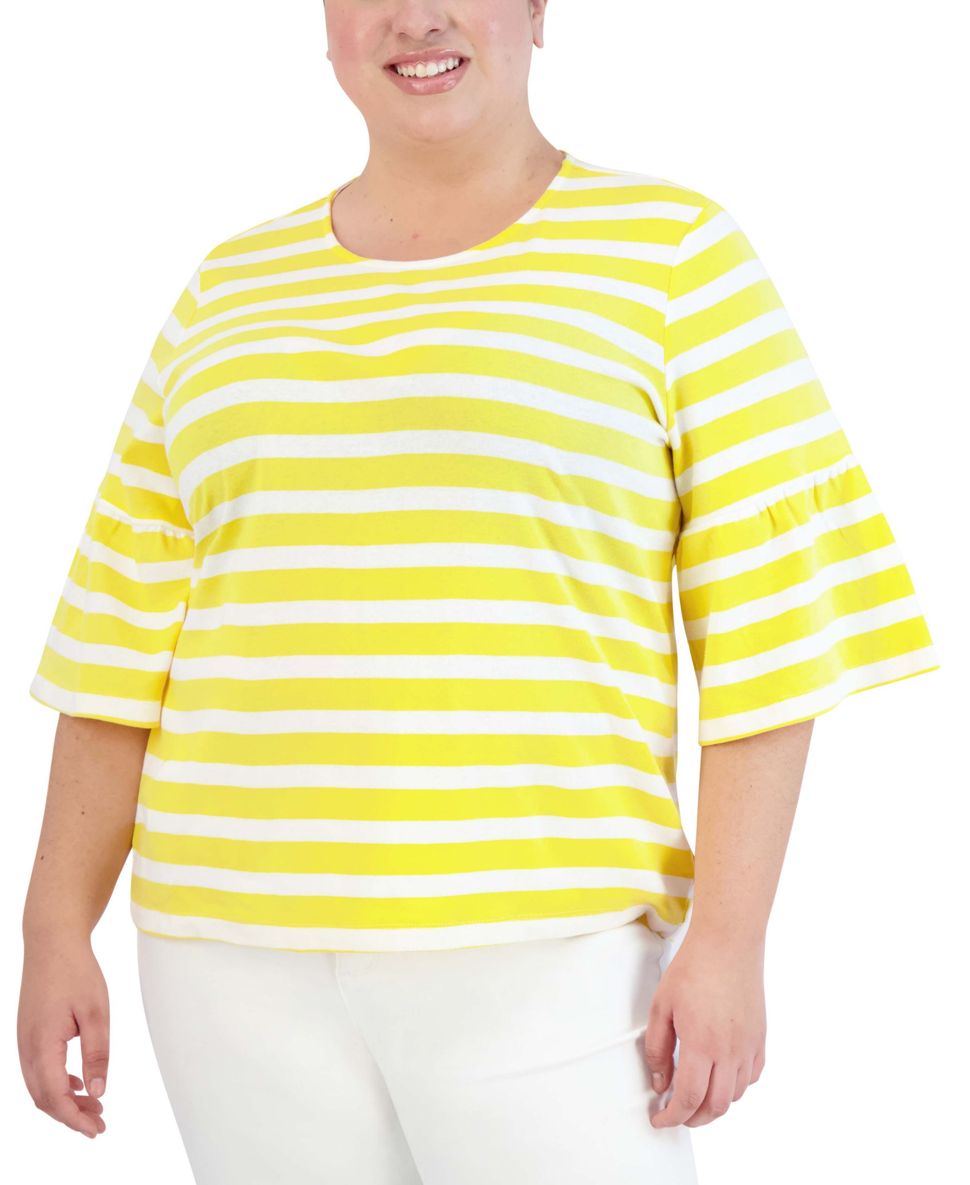 Jones New York Plus Size Cotton Bell Sleeve Top