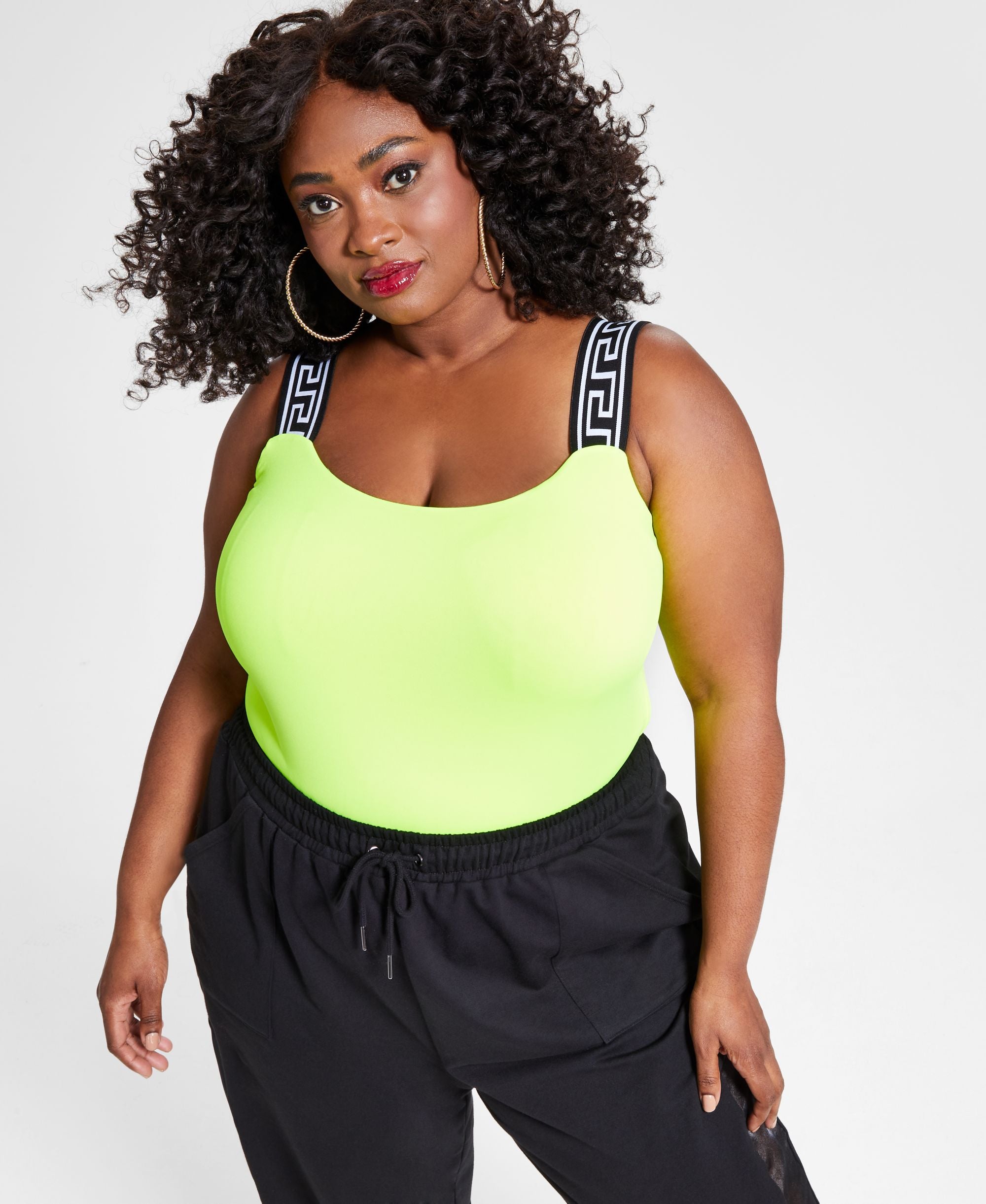 Nina Parker Trendy Plus Size Printed Strap Bodysuit