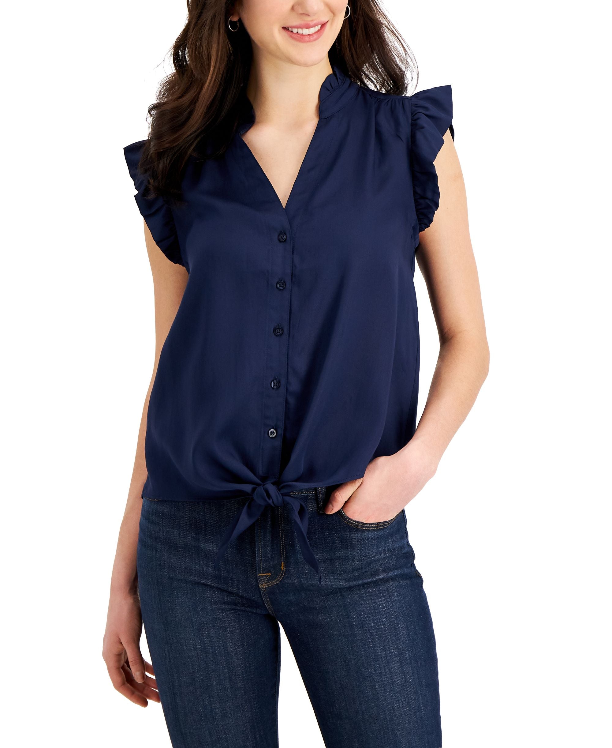 Charter Club Petite Buttoned Tie Top