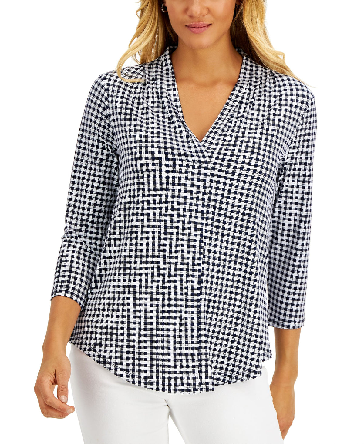 Charter Club Petite V Neck 3/4 Sleeve Top