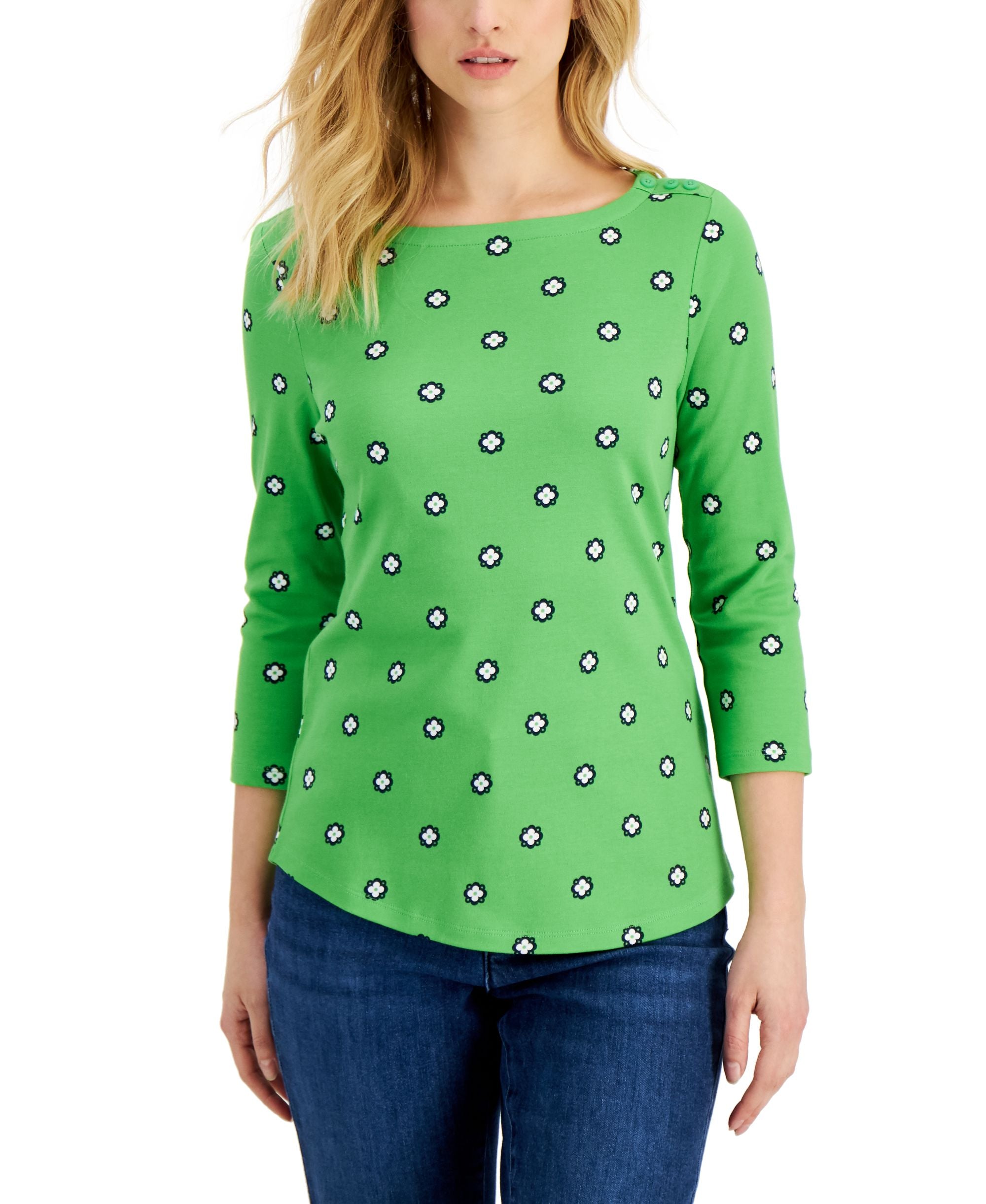 Charter Club Womens 3/4 Sleeve Iconic Dot Print Top
