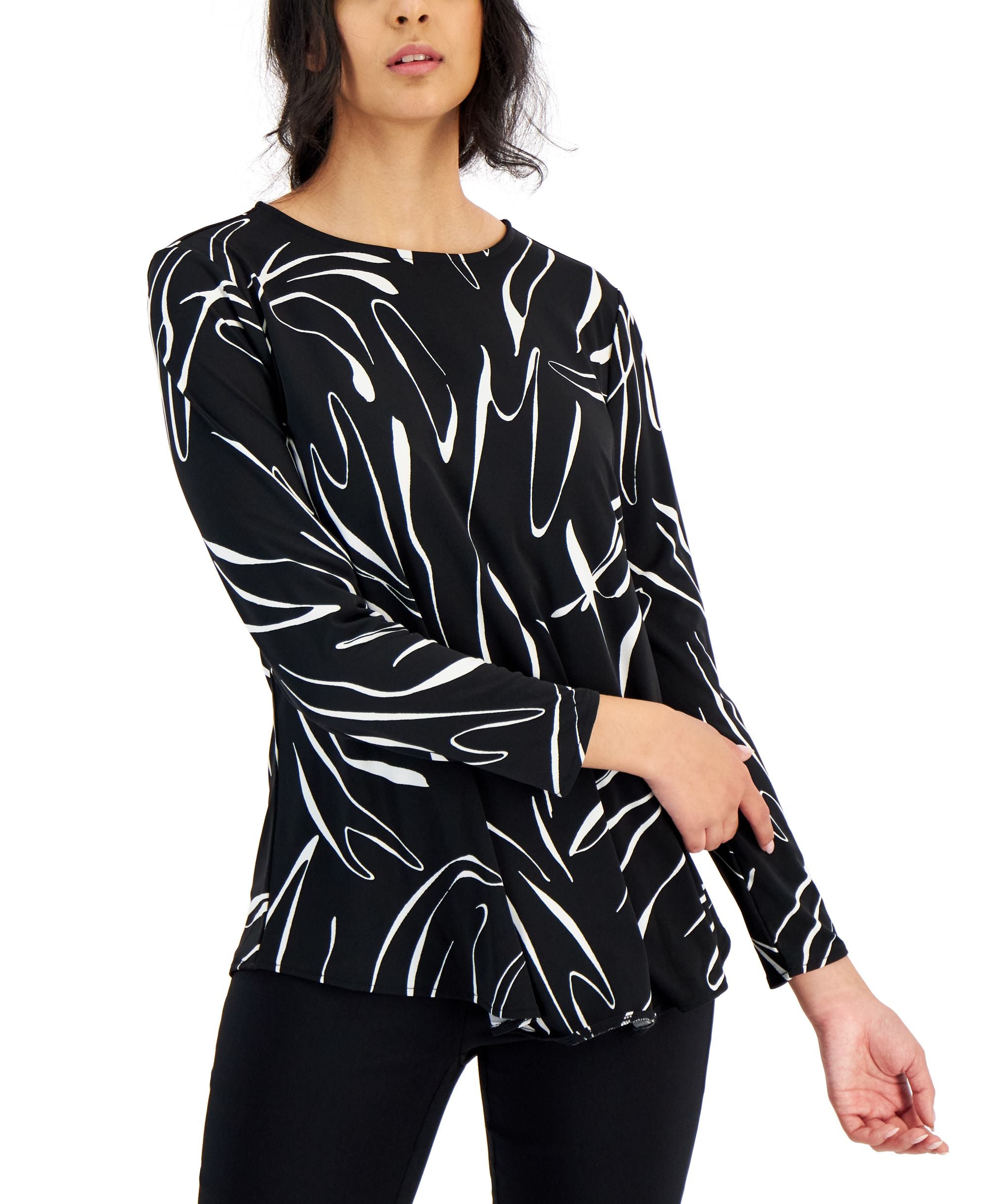 Alfani Printed 3/4-Sleeve Swing Top