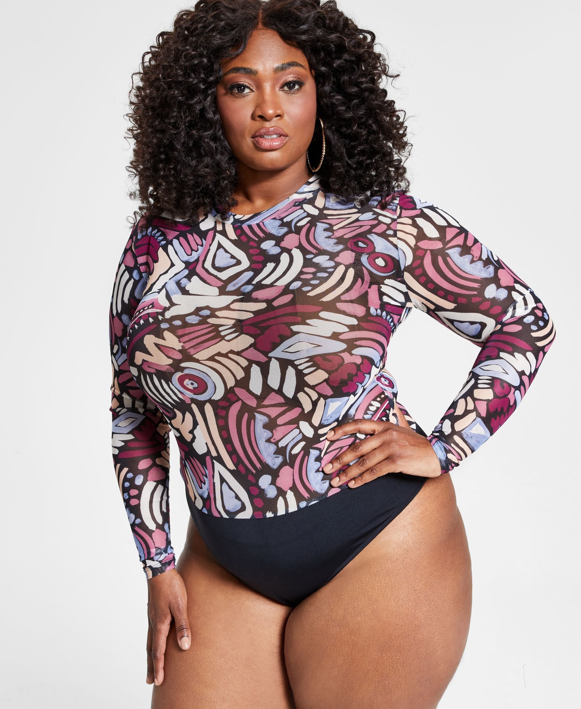 Nina Parker Trendy Plus Size Mesh Bodysuit
