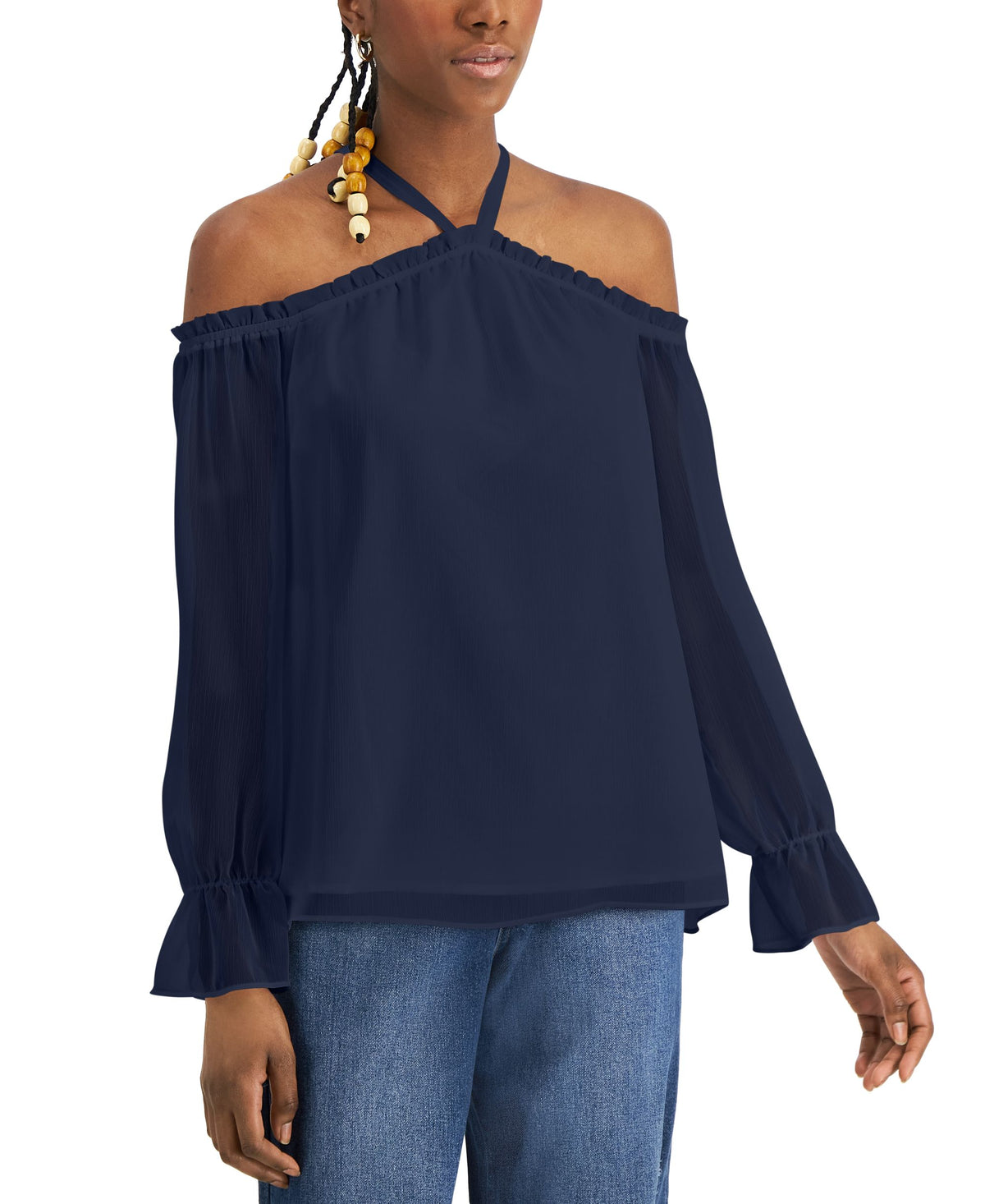 INC International Concepts Petite Solid Cold Shoulder Blouse