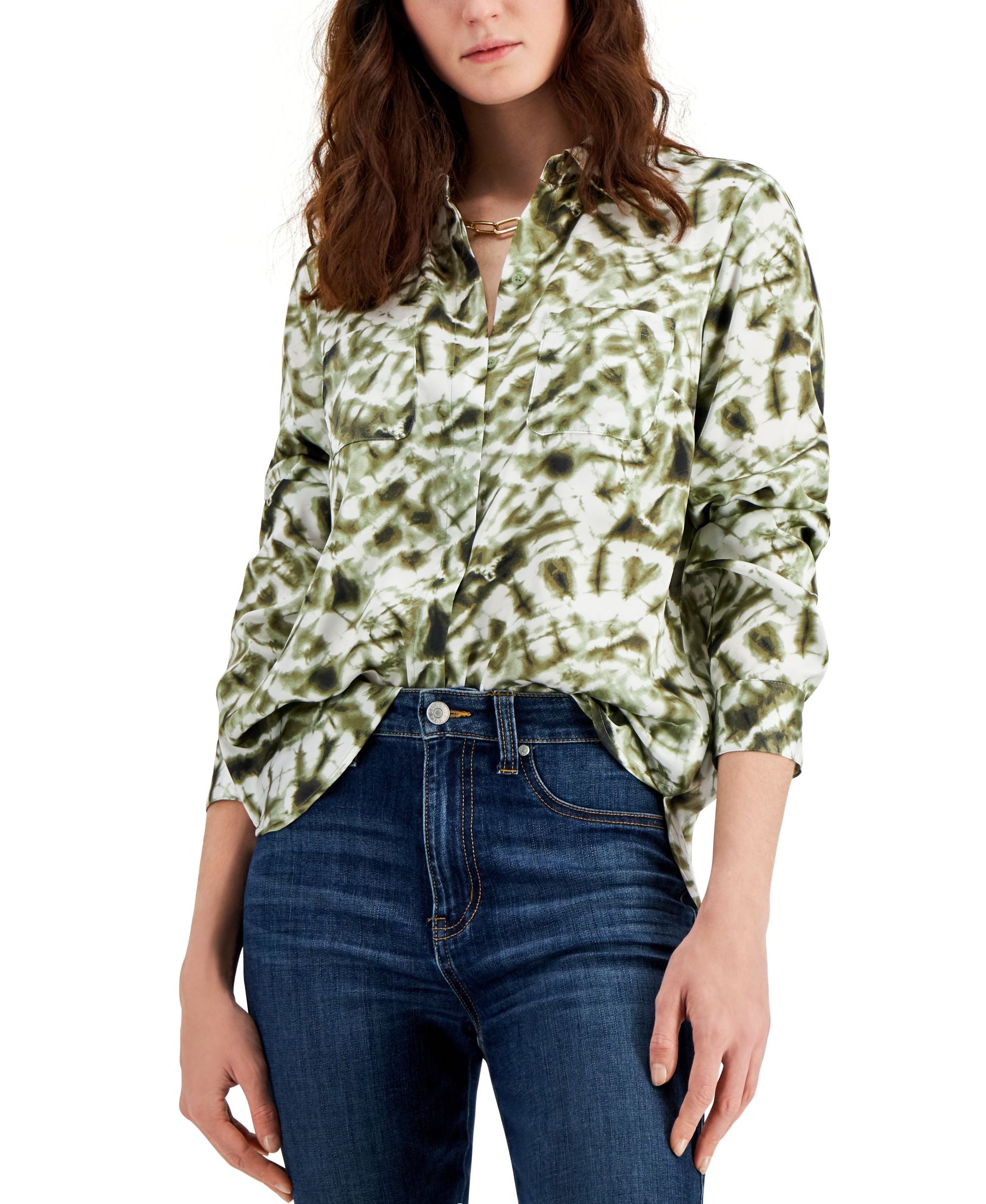 INC International Concepts Womens Button Front Top