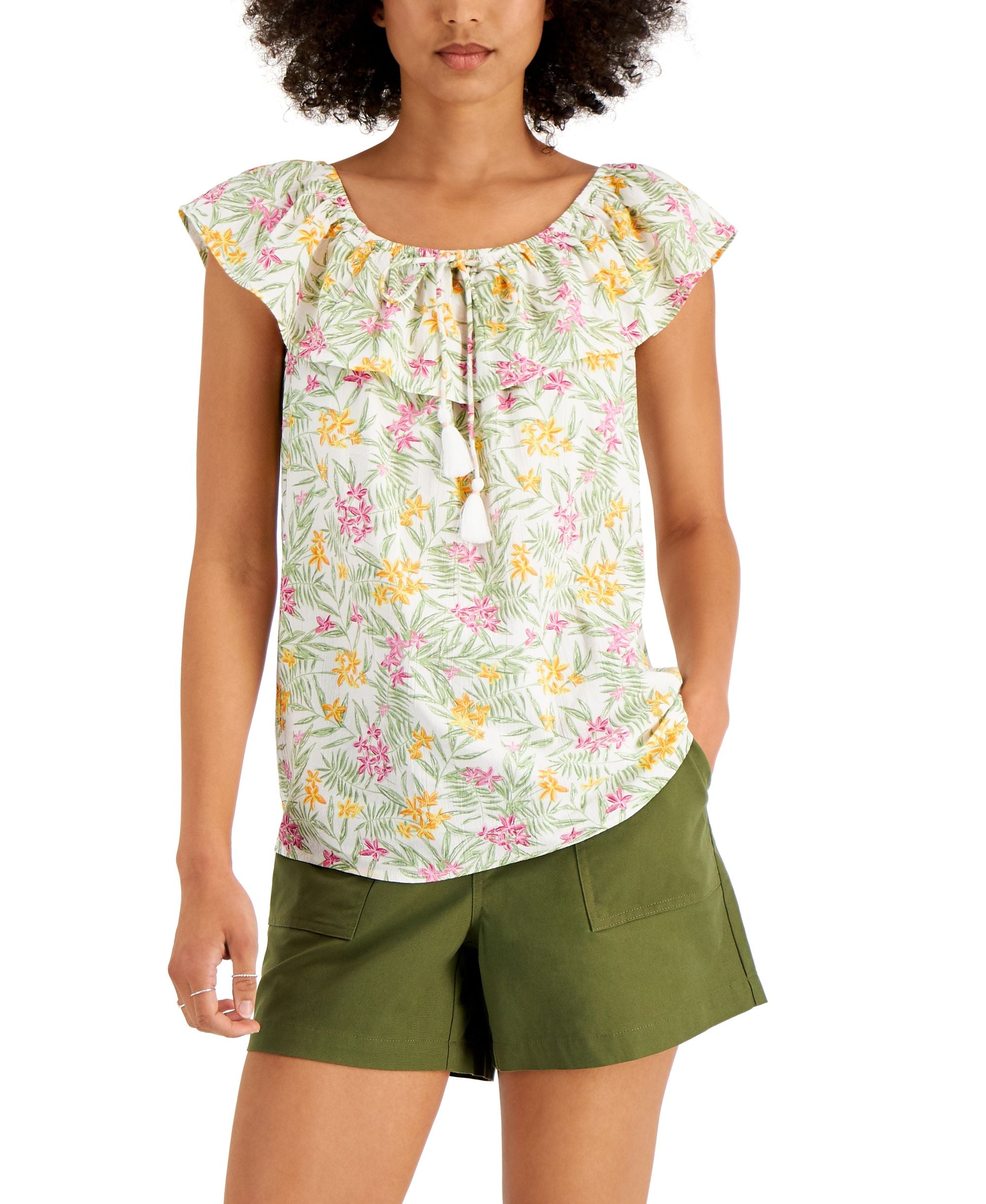 Style & Co Womens Printed Off The Shoulder Top