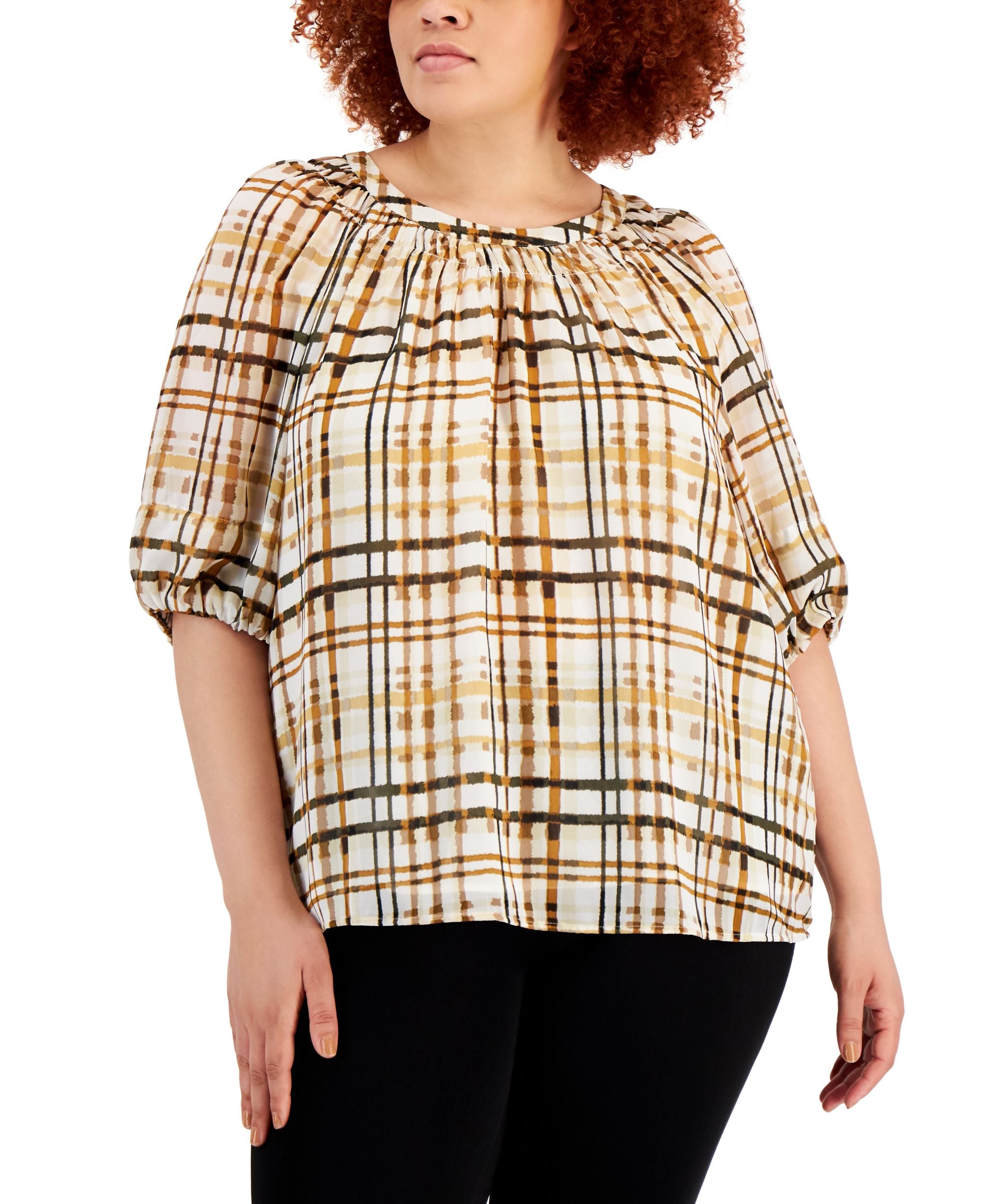 Calvin Klein Plus Size Lantern Sleeve Top