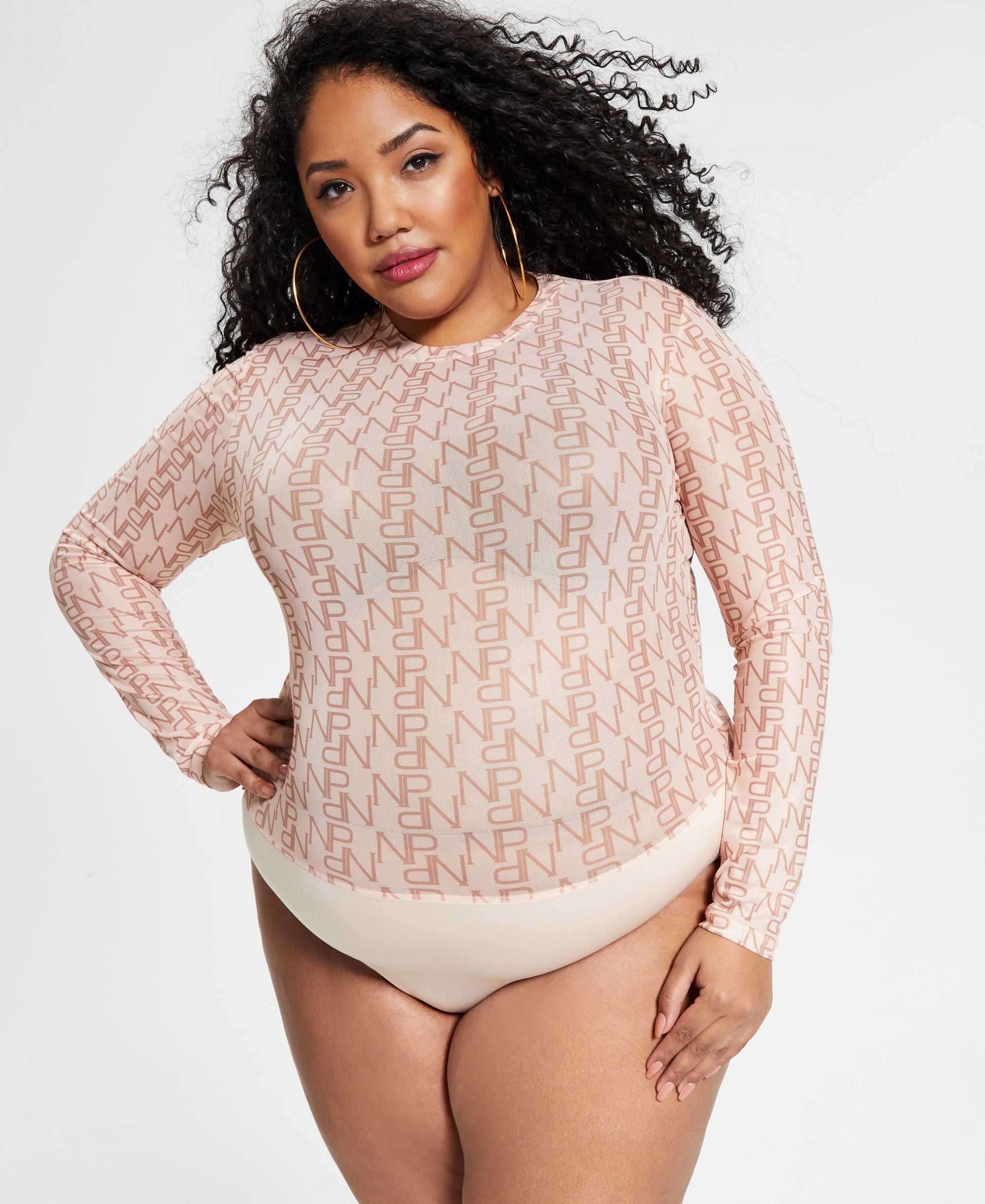 Nina Parker Trendy Plus Size Mesh Bodysuit