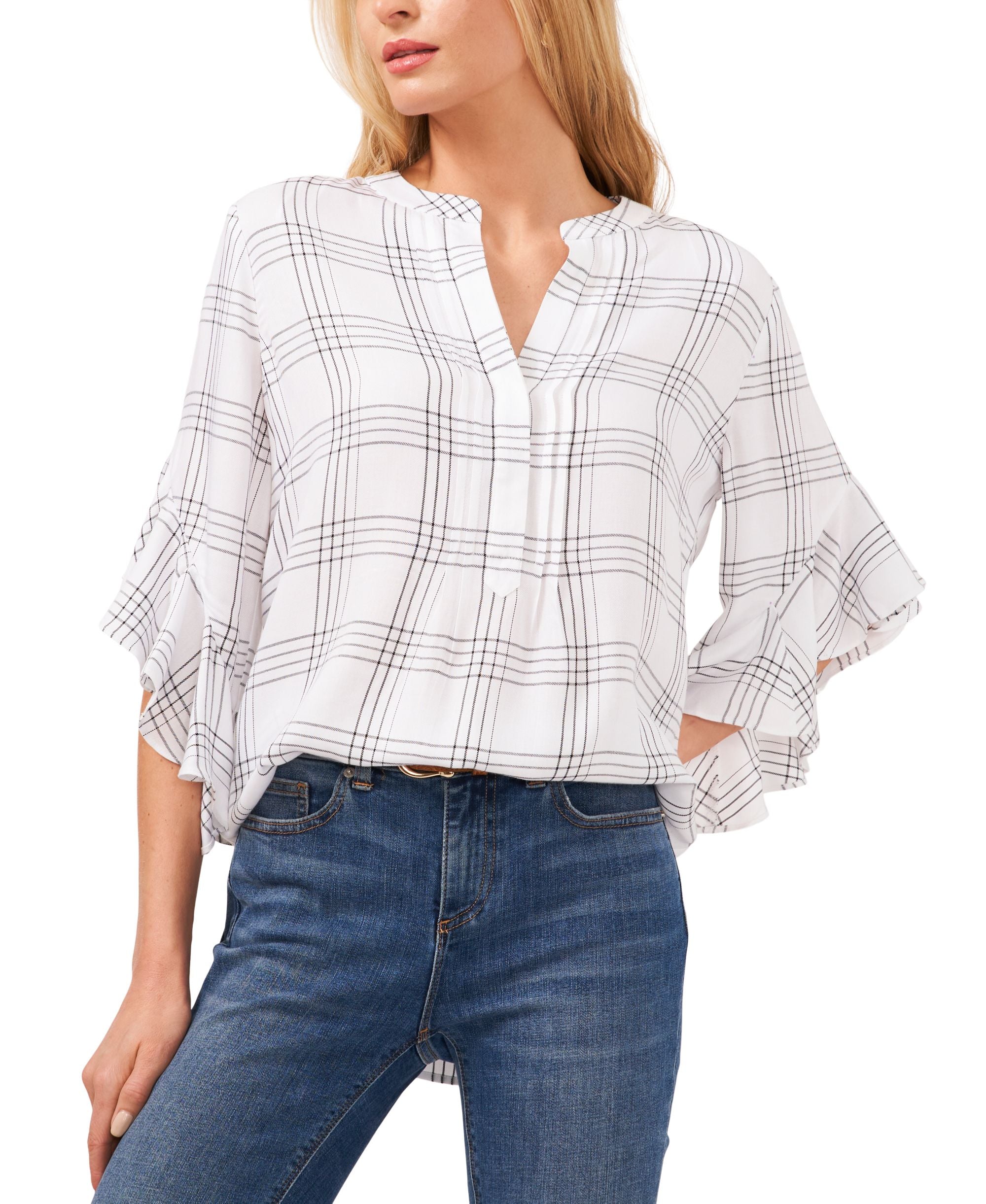 Vince Camuto Plus Size 3/4 Sleeve Plaid Top