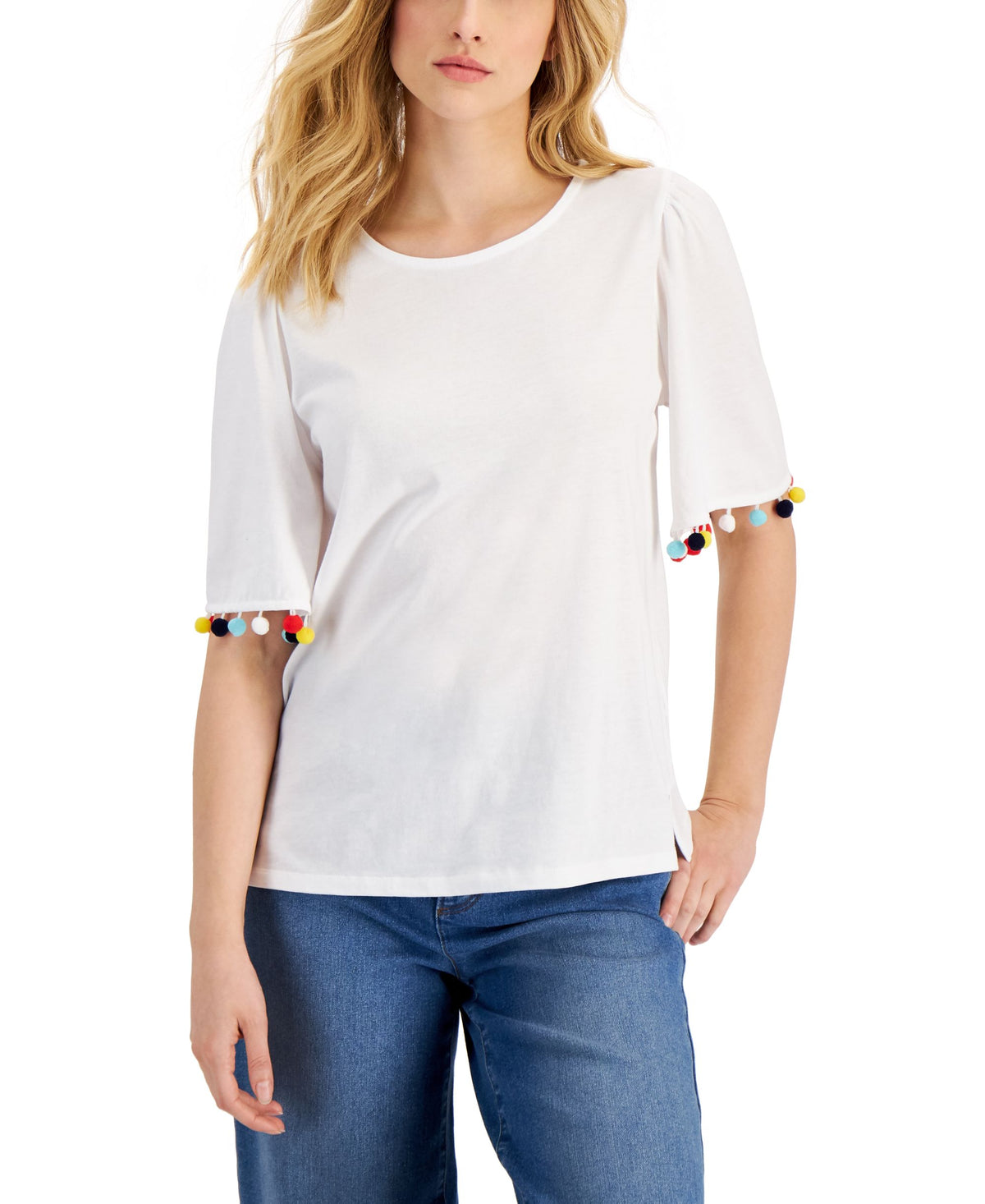 Charter Club Womens Pom-Pom Sleeve Top