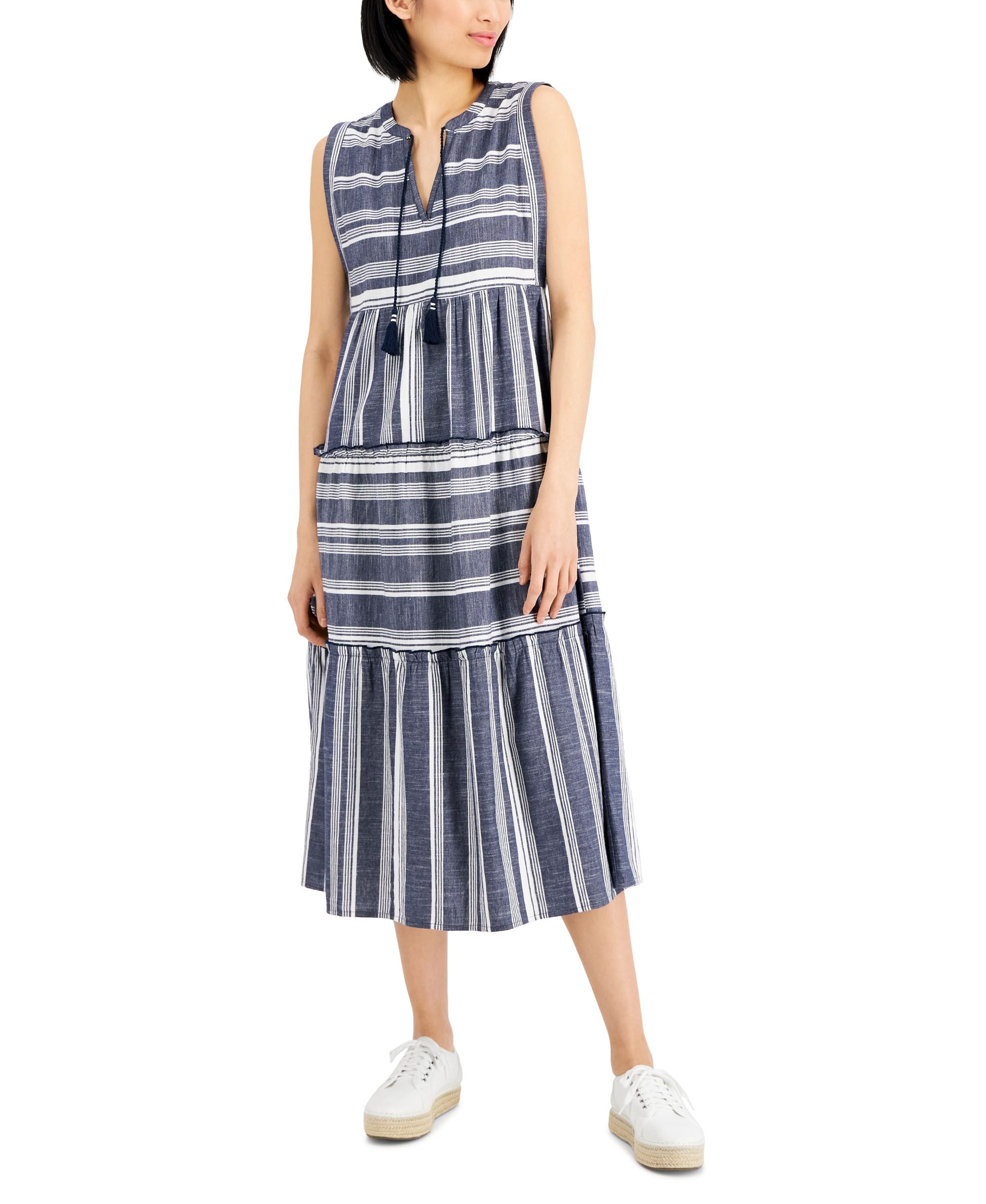 Charter Club Petite Cotton Striped Midi Dress