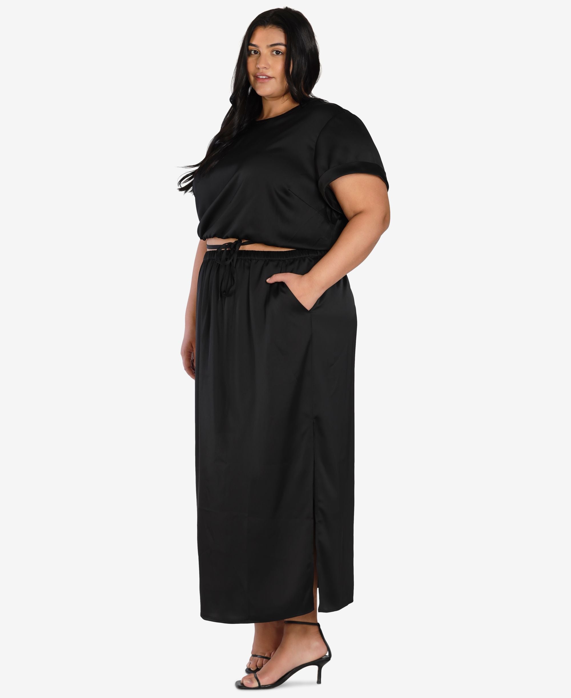 Nicole Williams English Plus Size Satin Crop Top