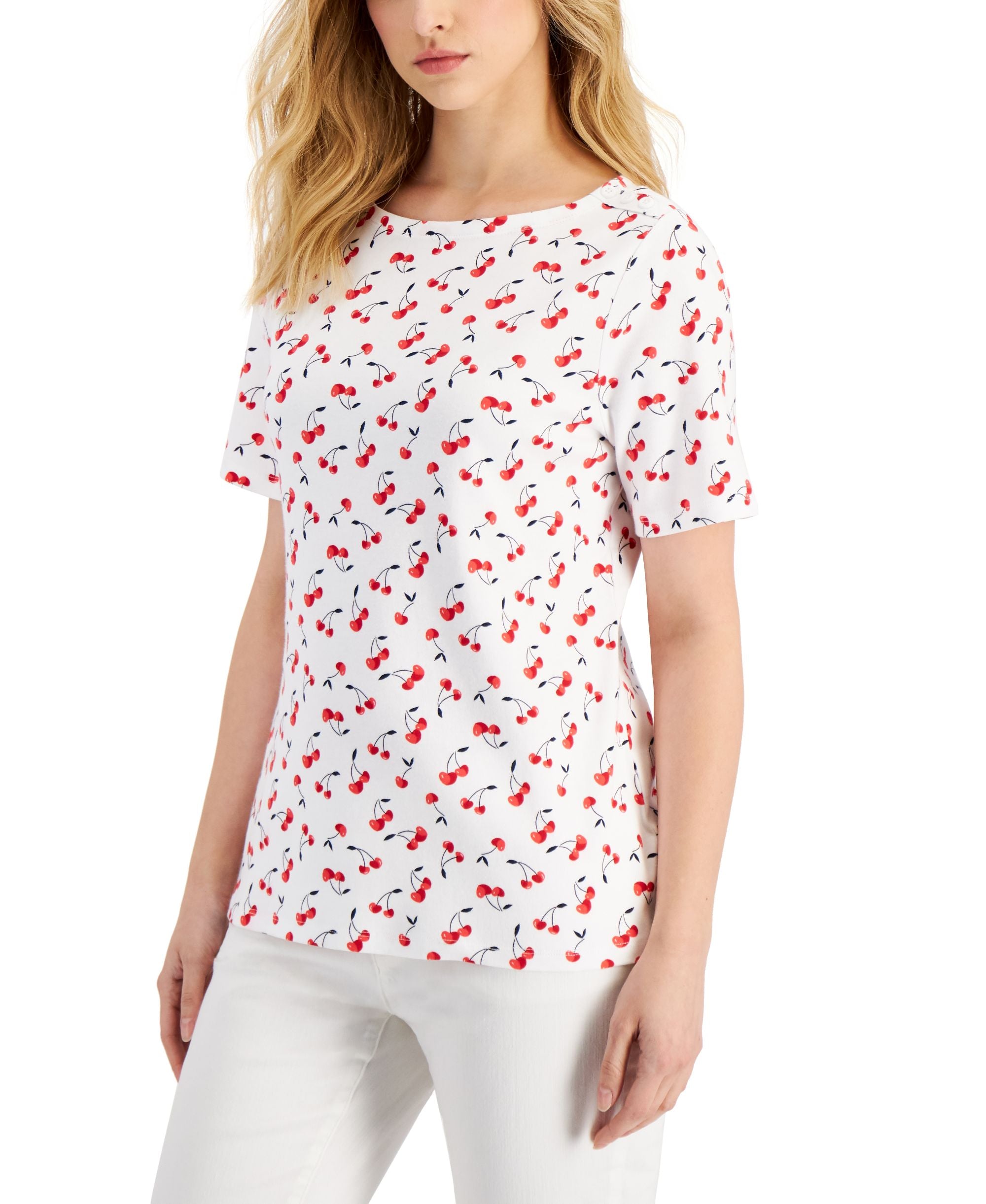 Charter Club Womens Cotton Cherry Print Top