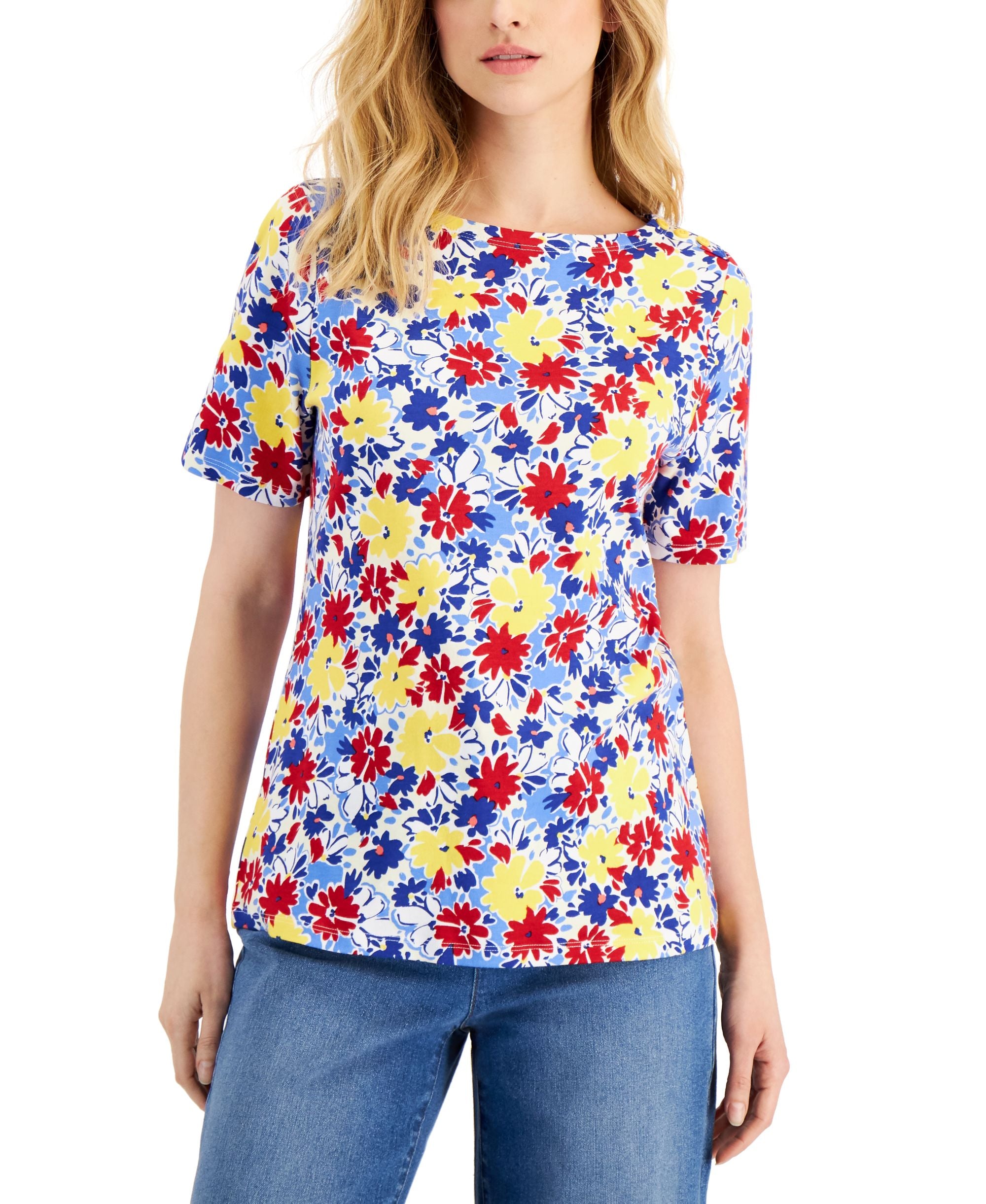 Charter Club Womens Cotton Floral Print Top