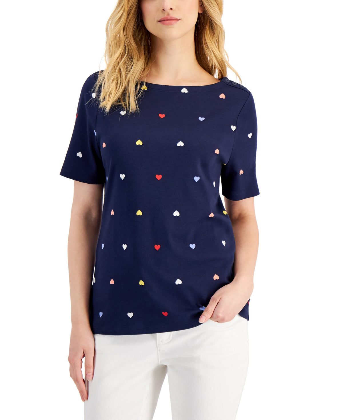 Charter Club Womens Cotton Heart Print Top