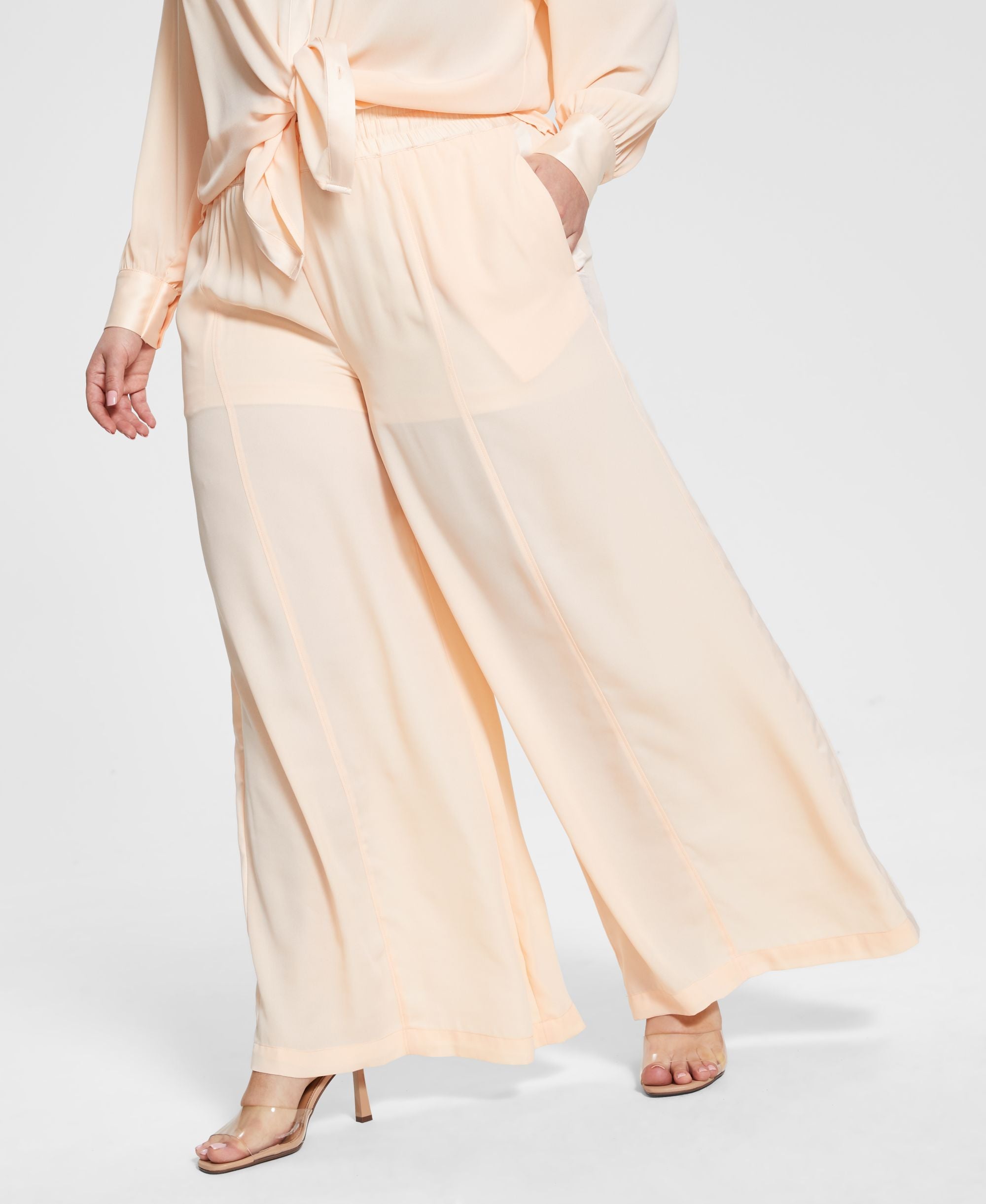 Nina Parker Trendy Plus Size Satin Trim Wide Leg Pants
