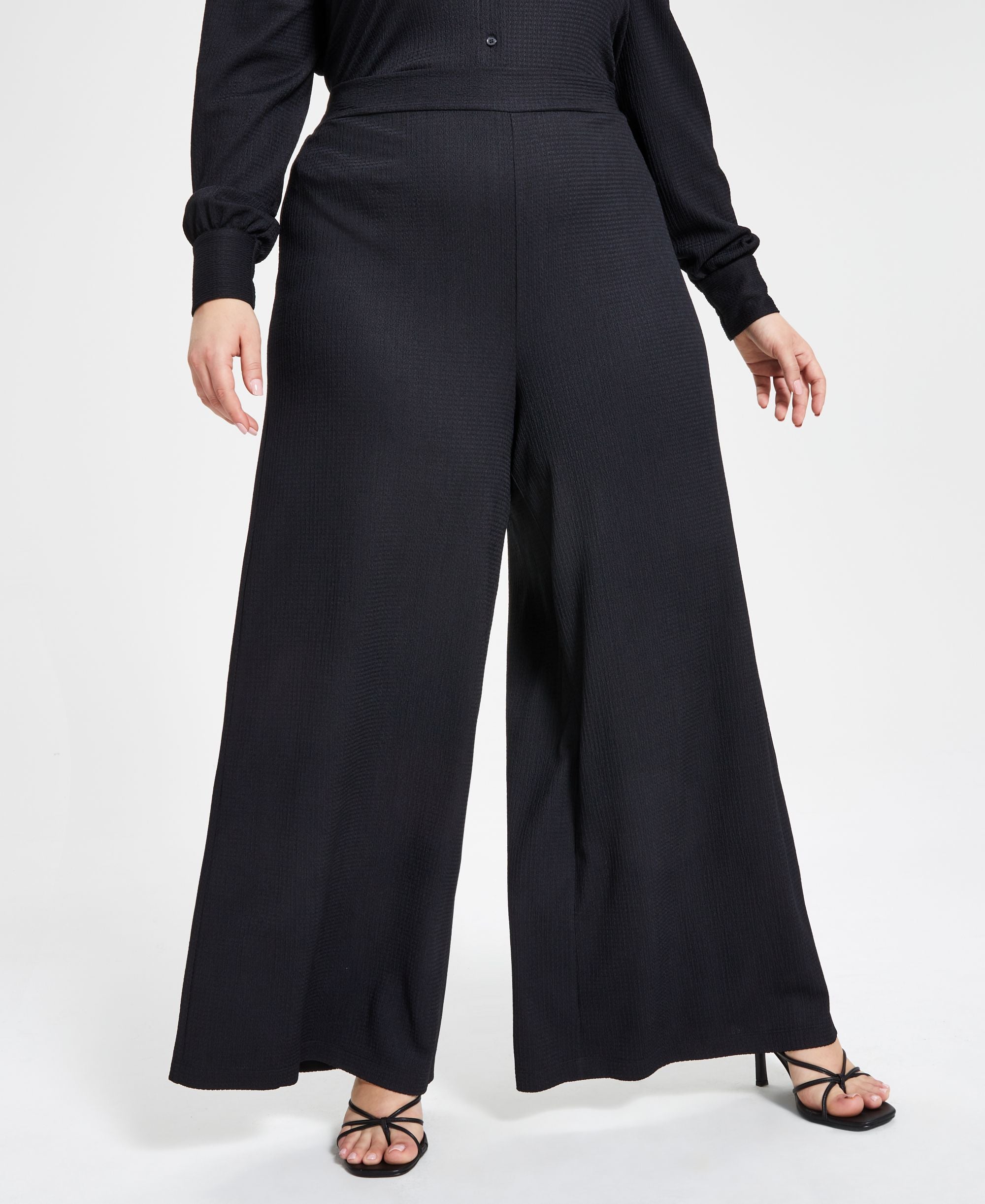 Nina Parker Trendy Plus Size Textured Knit Wide Leg Pants