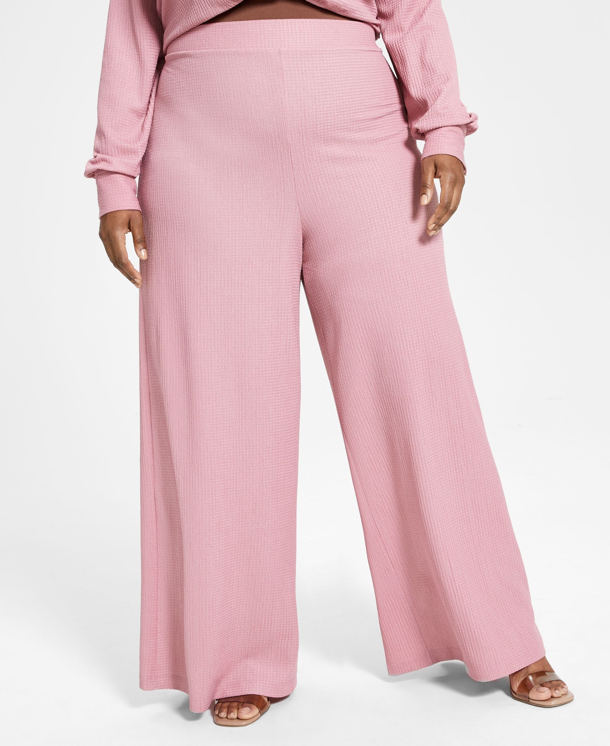 Nina Parker Trendy Plus Size Textured Knit Wide Leg Pants