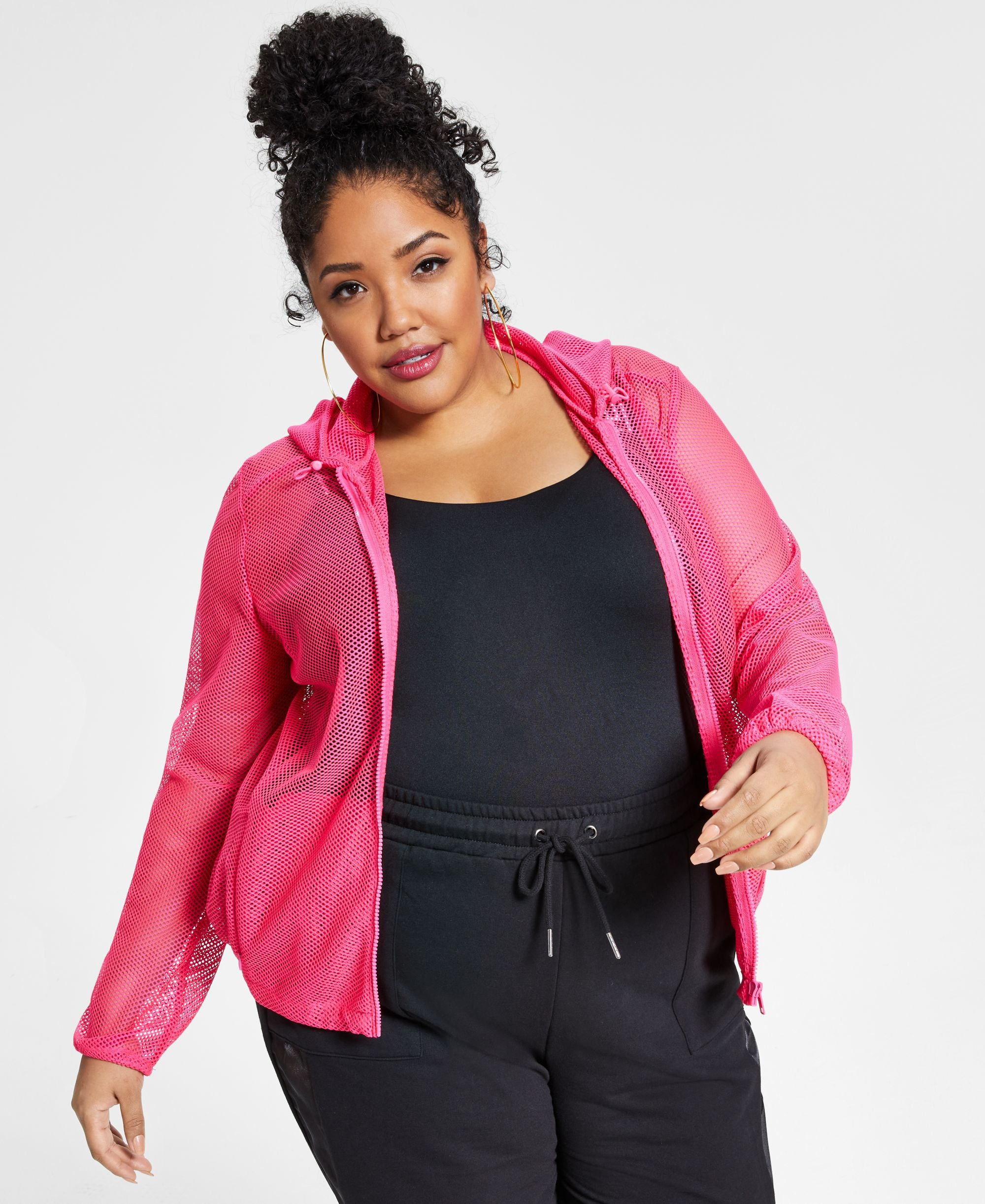 Nina Parker Trendy Plus Size Mesh Hoodie Jacket
