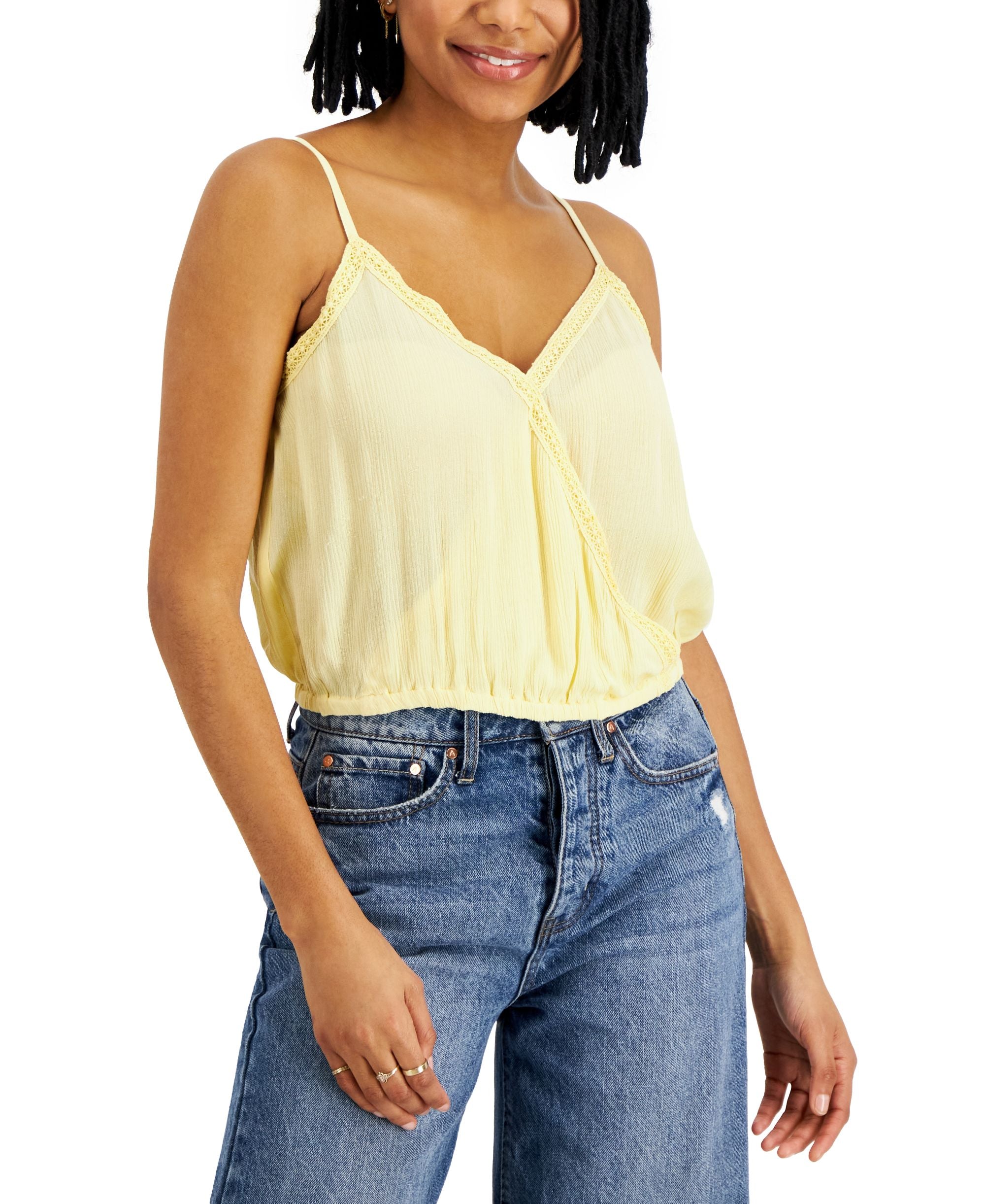 Juniors' Crochet-Trim Top