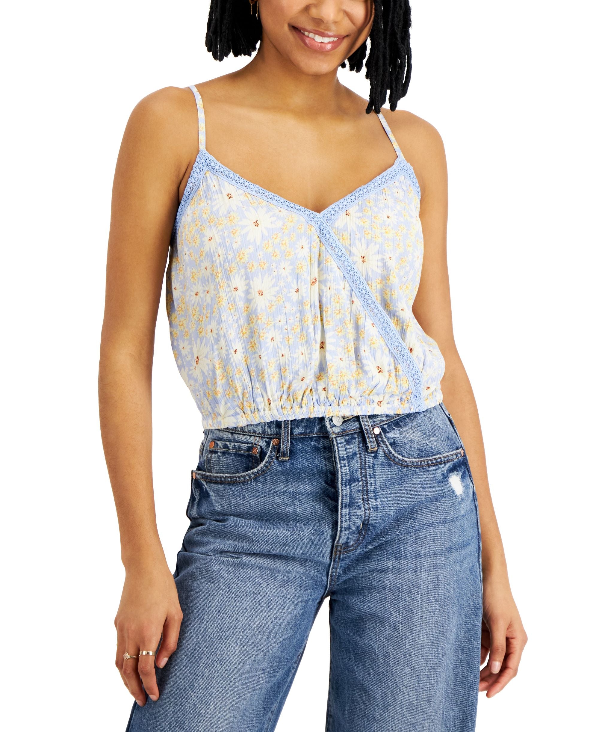 Juniors' Crochet-Trim Top