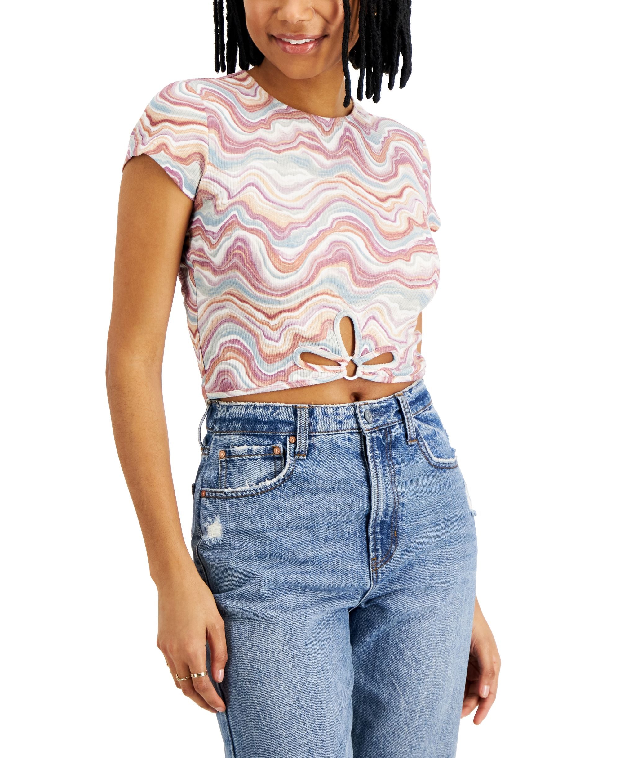 Just Polly Juniors' Flower-Cutout T-Shirt