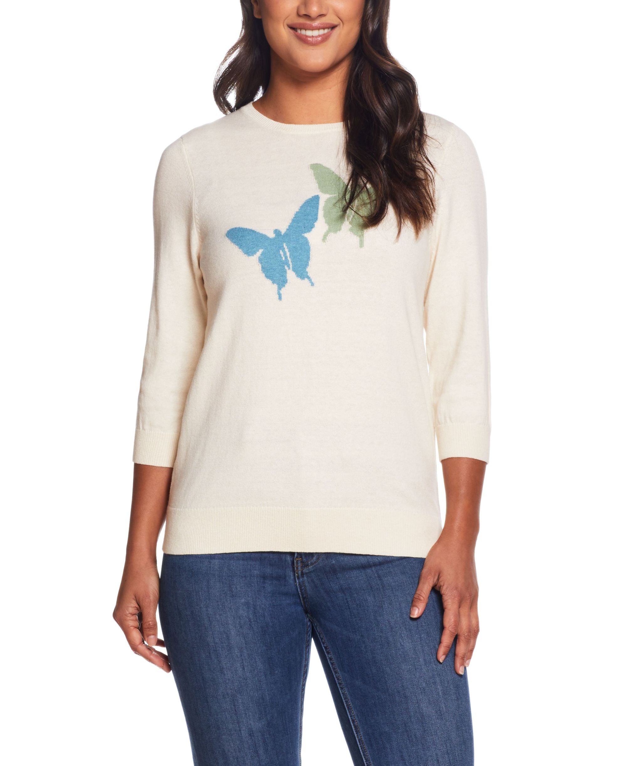 Womens Cotton Cashmere Butterfly Sweater