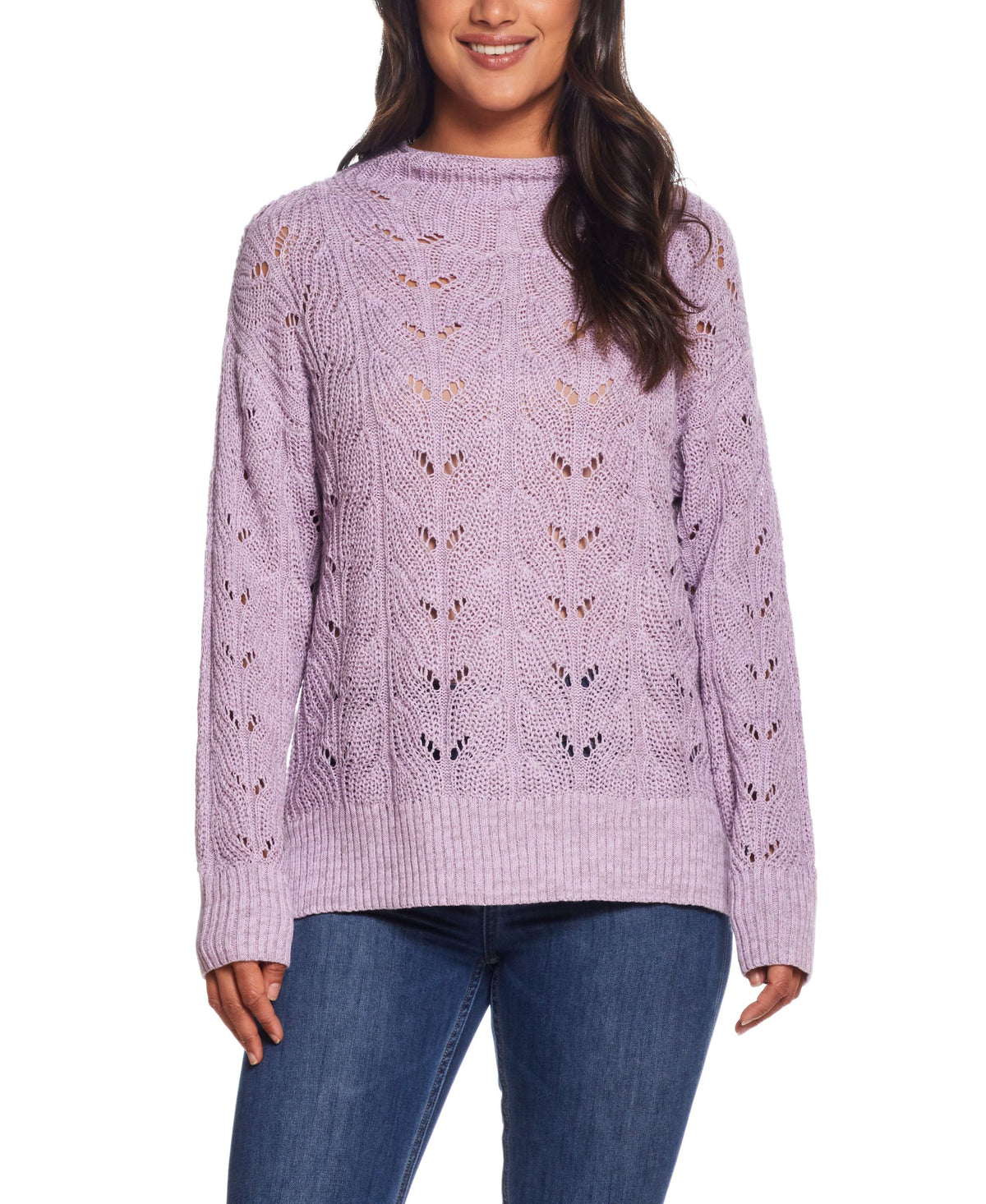 Womens Slub Pointelle Mock Neck Sweater