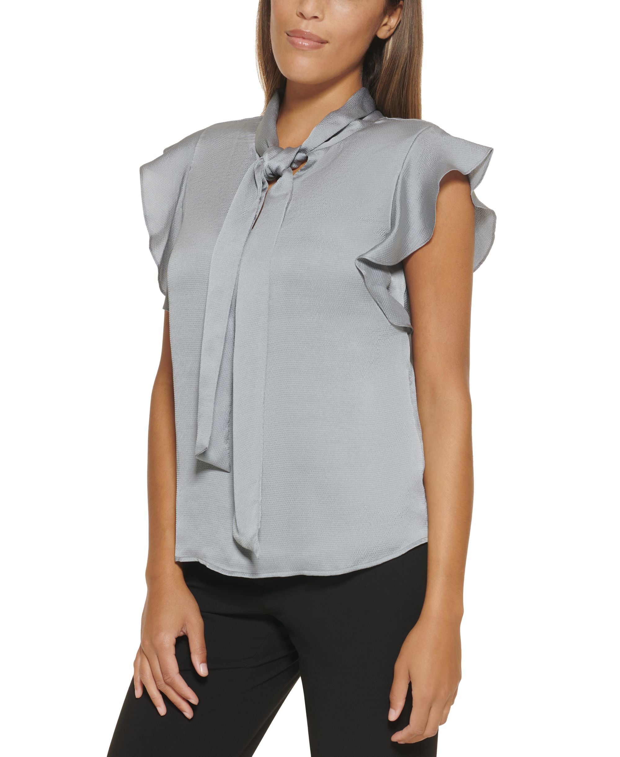 Calvin Klein Cap Sleeve Tie Neck Blouse