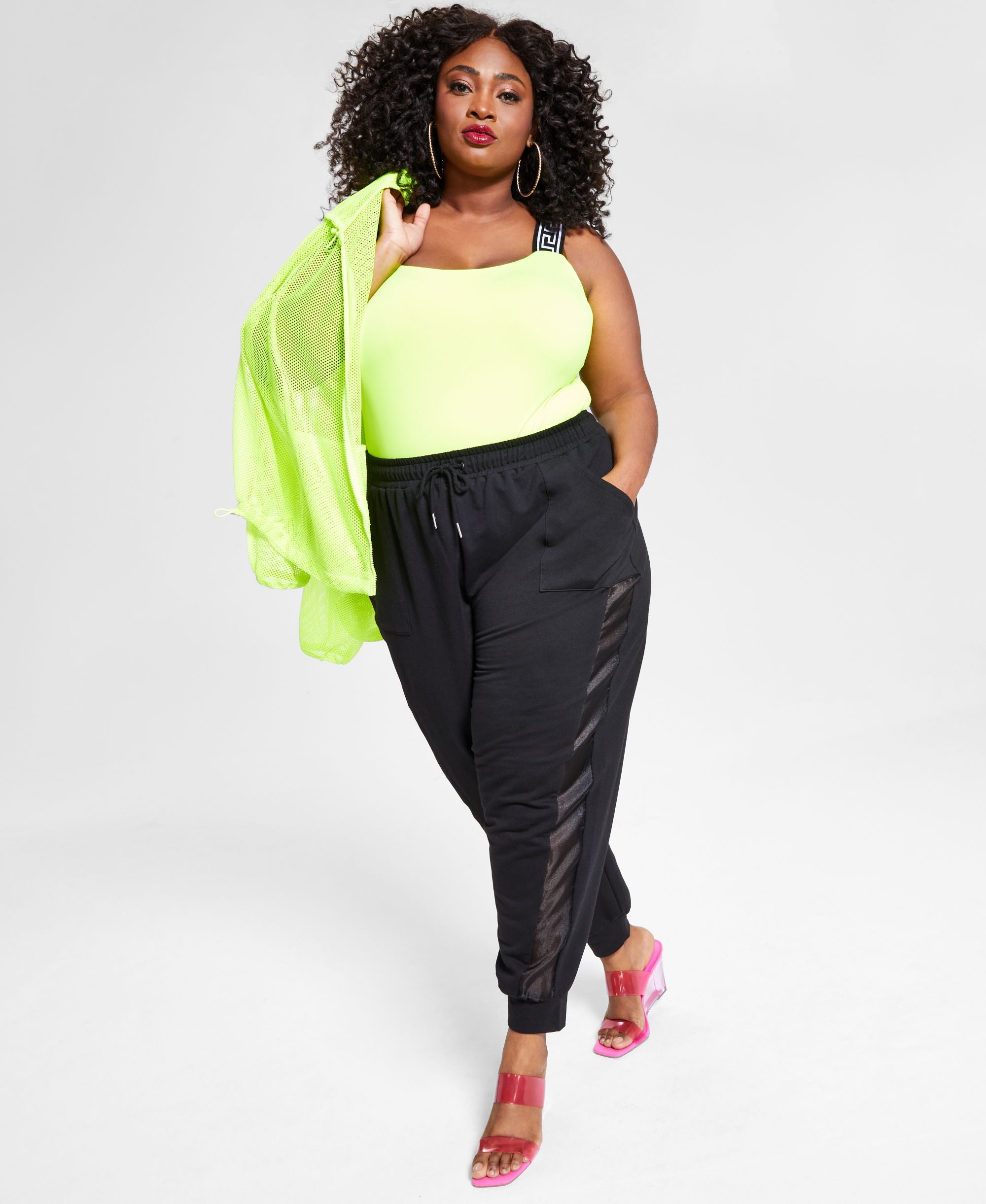 Nina Parker Trendy Plus Size Mixed Media Jogger Pants