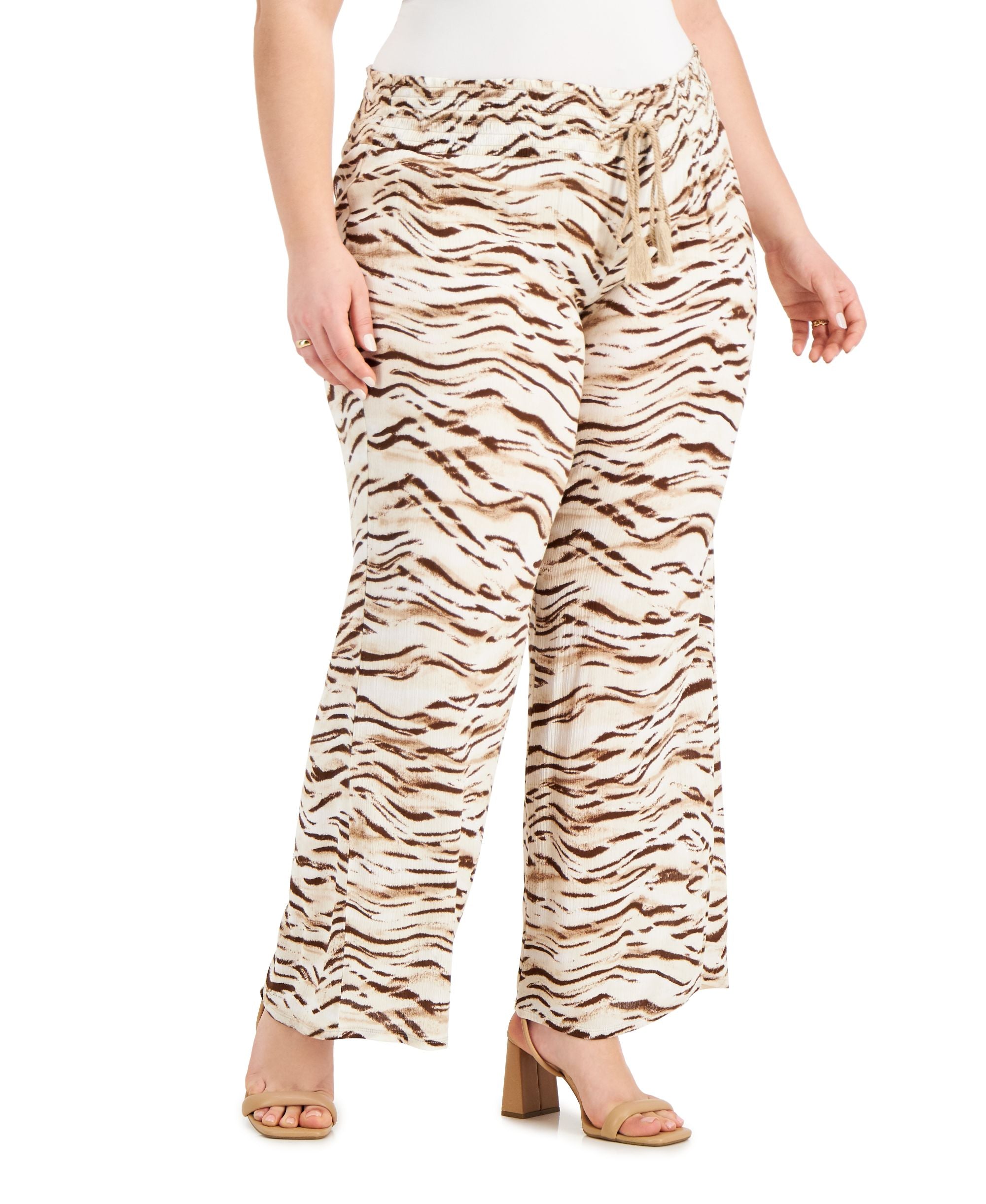 INC International Concepts Plus Size Smocked Waist Printed Pants